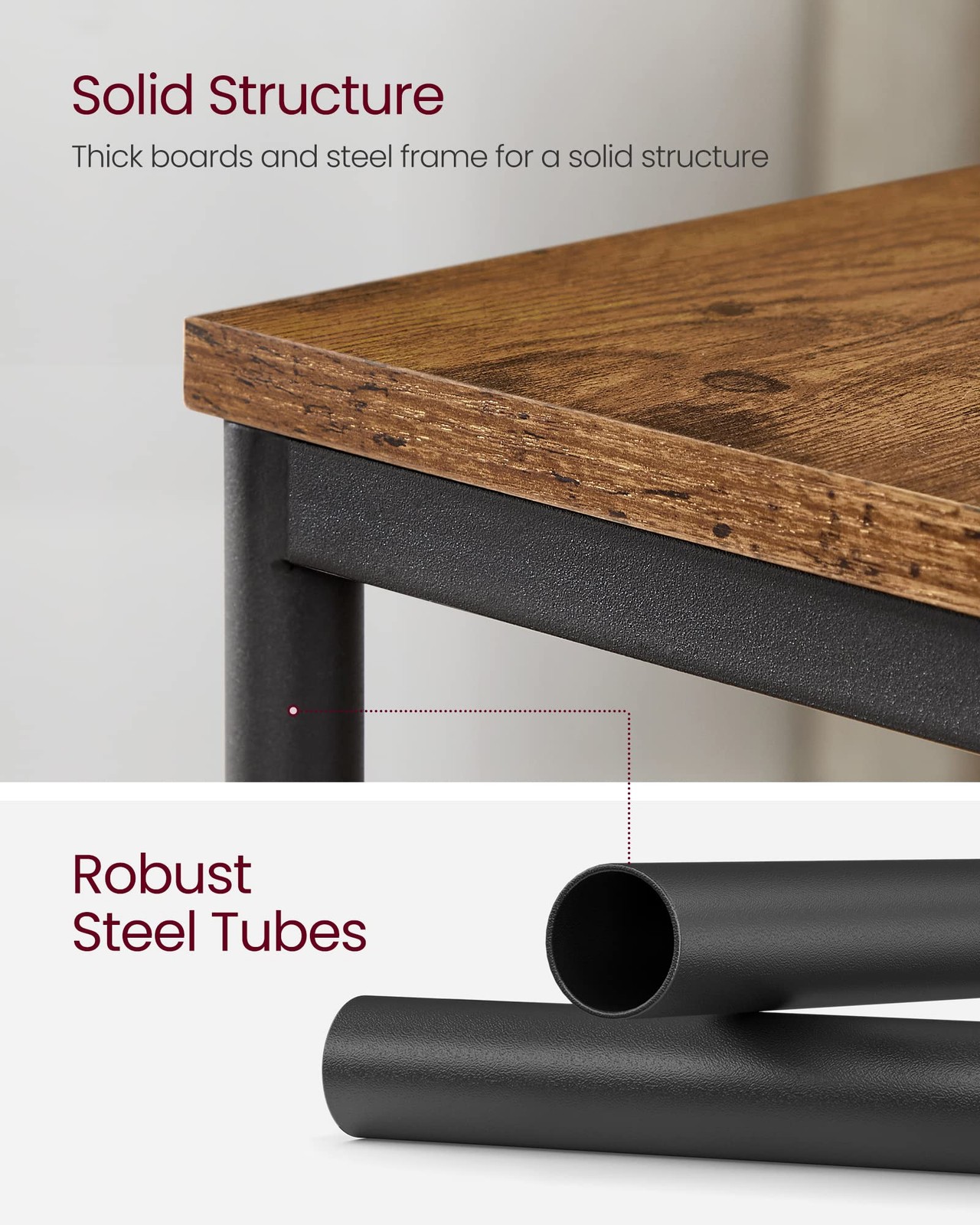 Side Table, Small End Table, Tall Nightstand for Rustic Brown + Classic Black