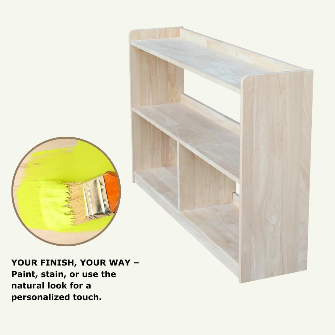 , Abby Divided Bookcase, Solid Real Wood, Sturdy Parawood, Dimensions 11″D X 48″