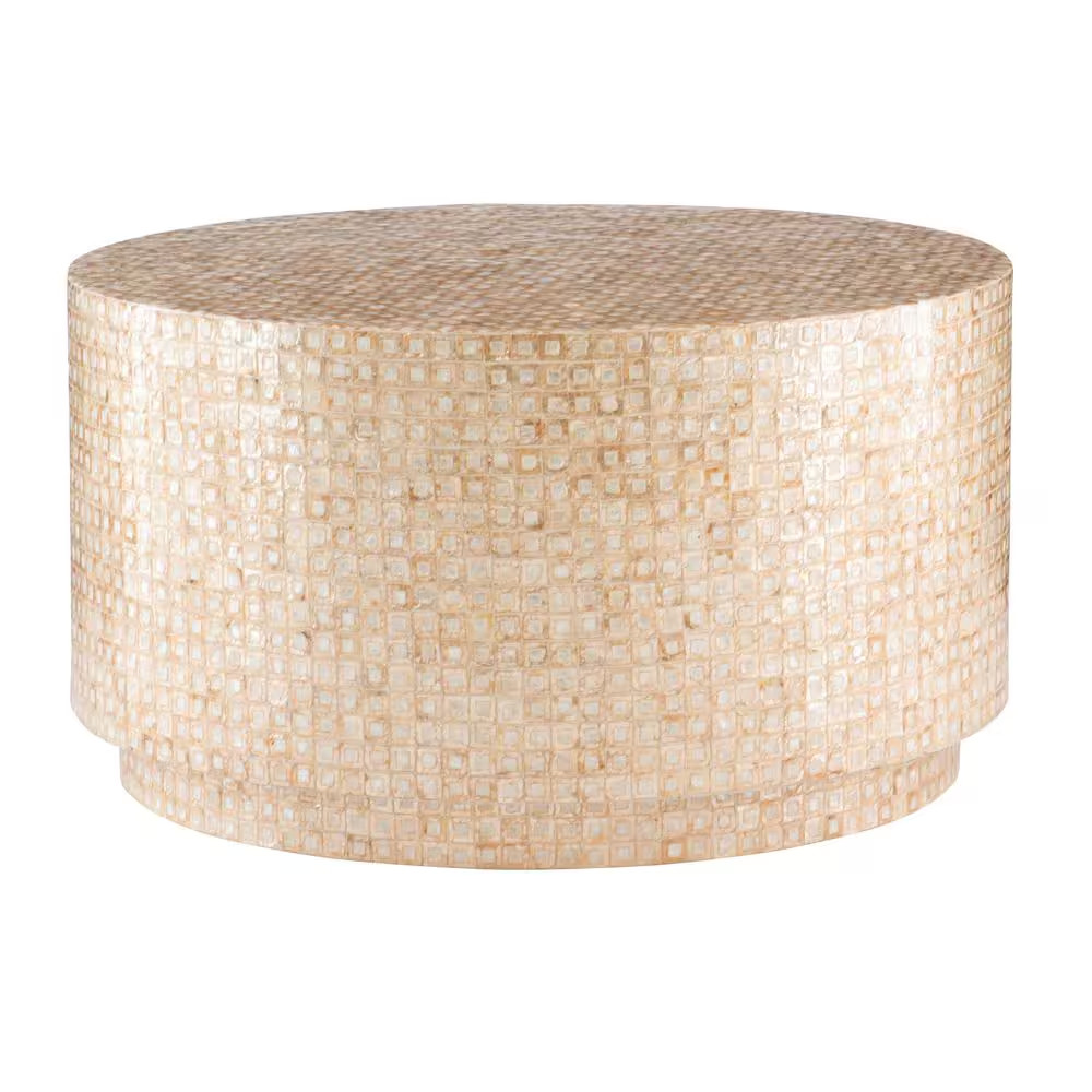 Mina 29.92 In. Gold round Resin Top Capiz Shell Coffee Table