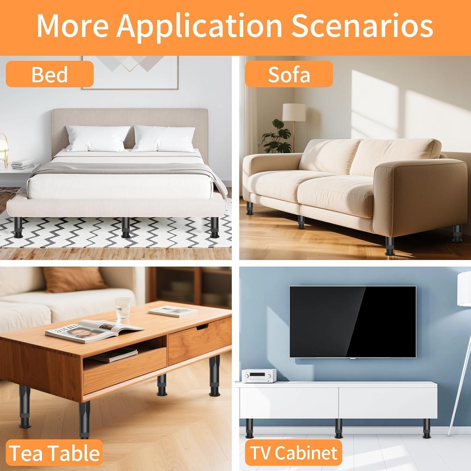 8PCS Adjustable Bed Support Legs Frame Support Legs for King Queen Bed Slats, He
