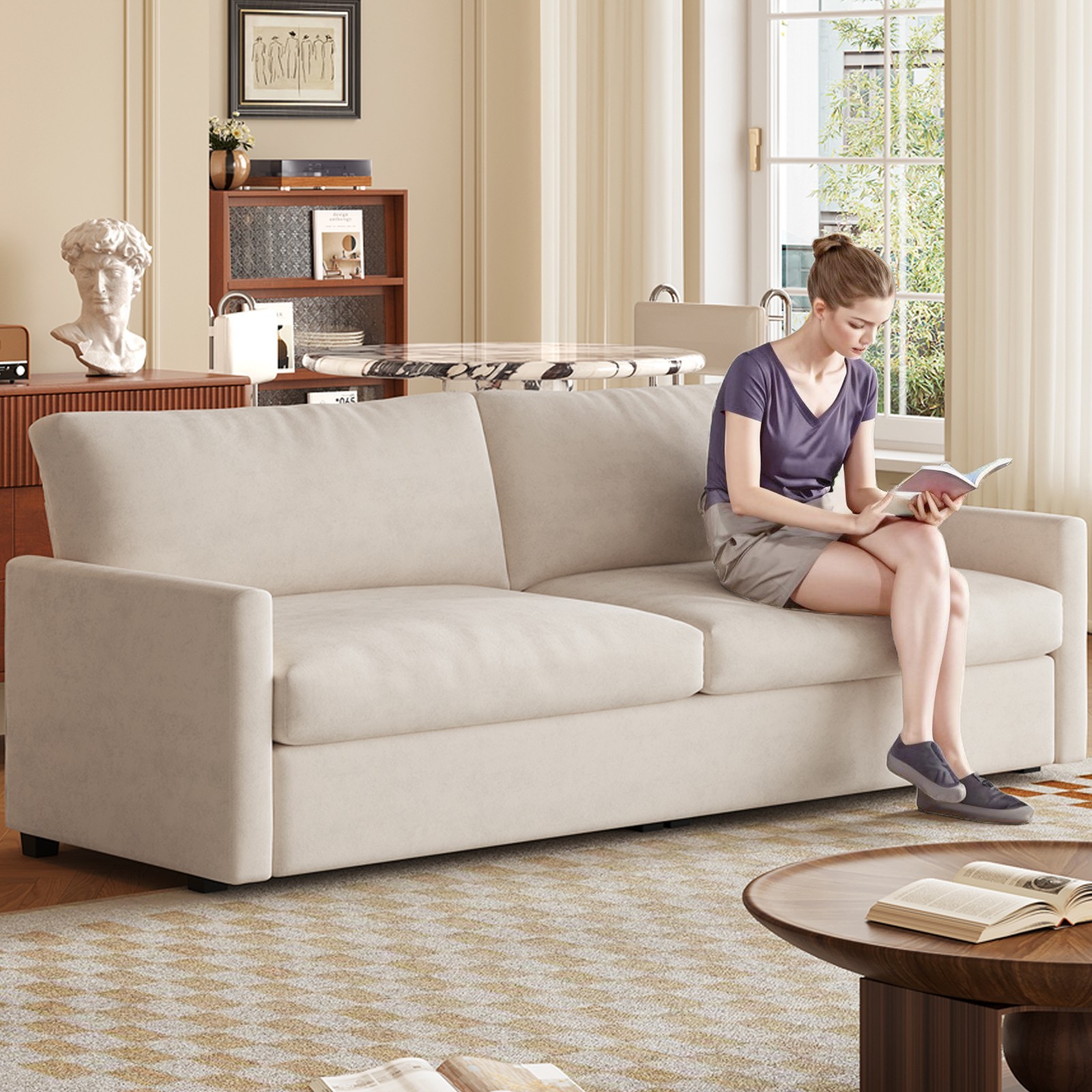 Polyester Loveseat Sofa,2 Seater Sofa With 2 Pillows,Sofa Couch For Living Room