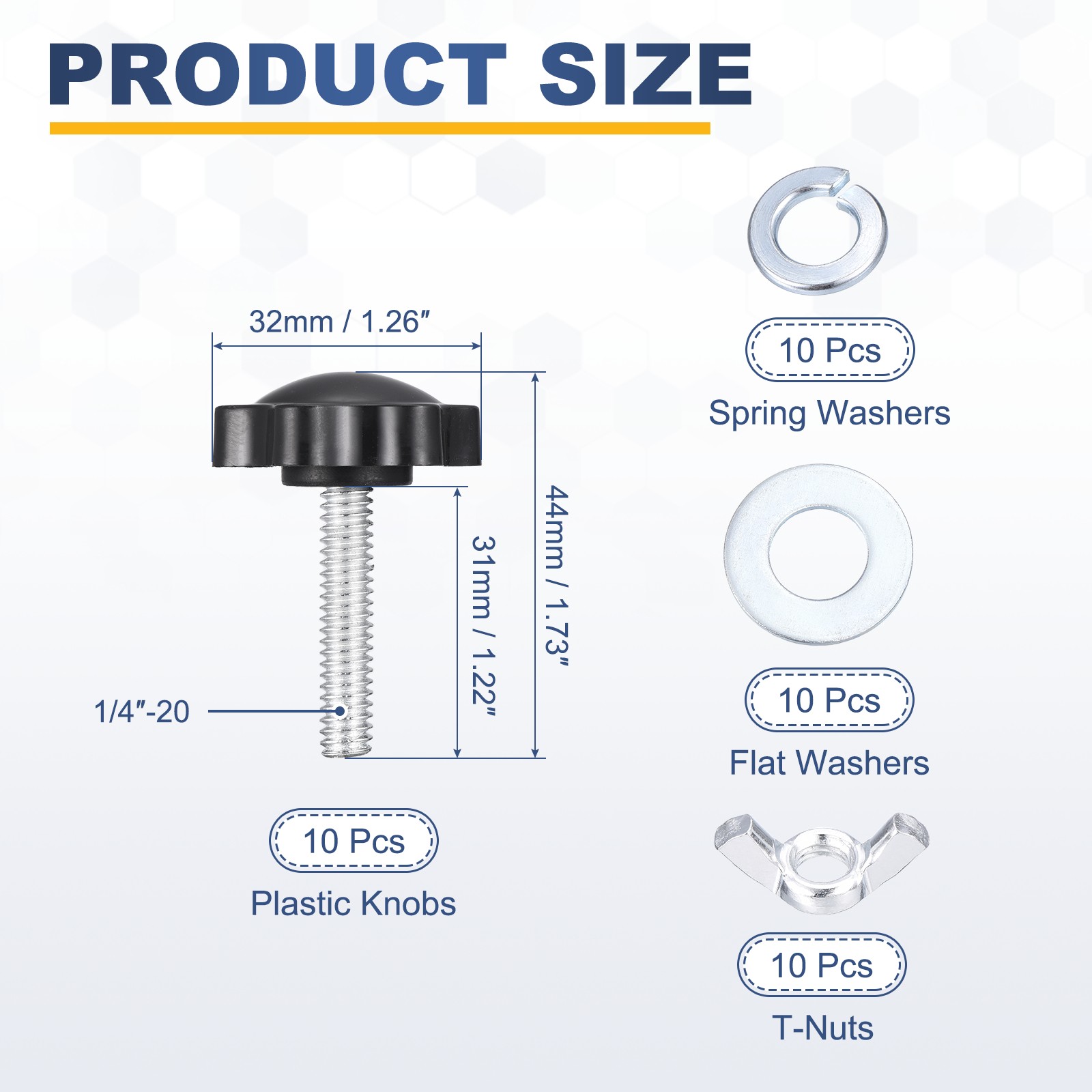 10Pcs 1/4″-20 Star Knobs 1.3″ Head 1.2″ Stud Thread Knob W/ T-Nuts & Washers Kit
