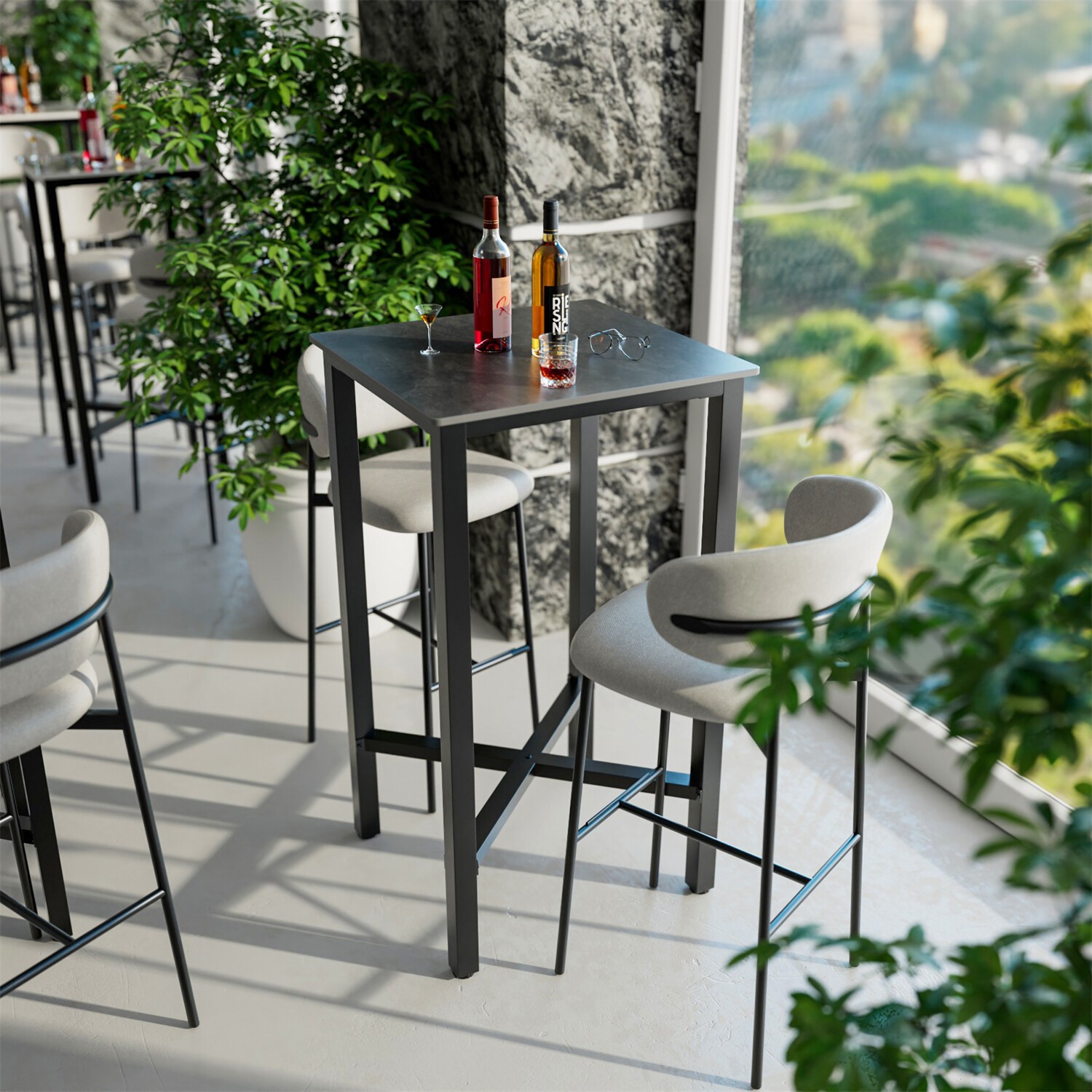 Square Marble Bar Table Industrial Black Metal Frame for Small Kitchen Corner US