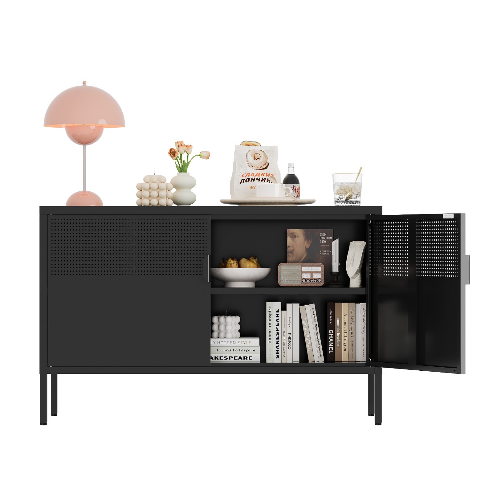 Black Metal Storage Cabinet,Metal Mesh Accent Cabinet