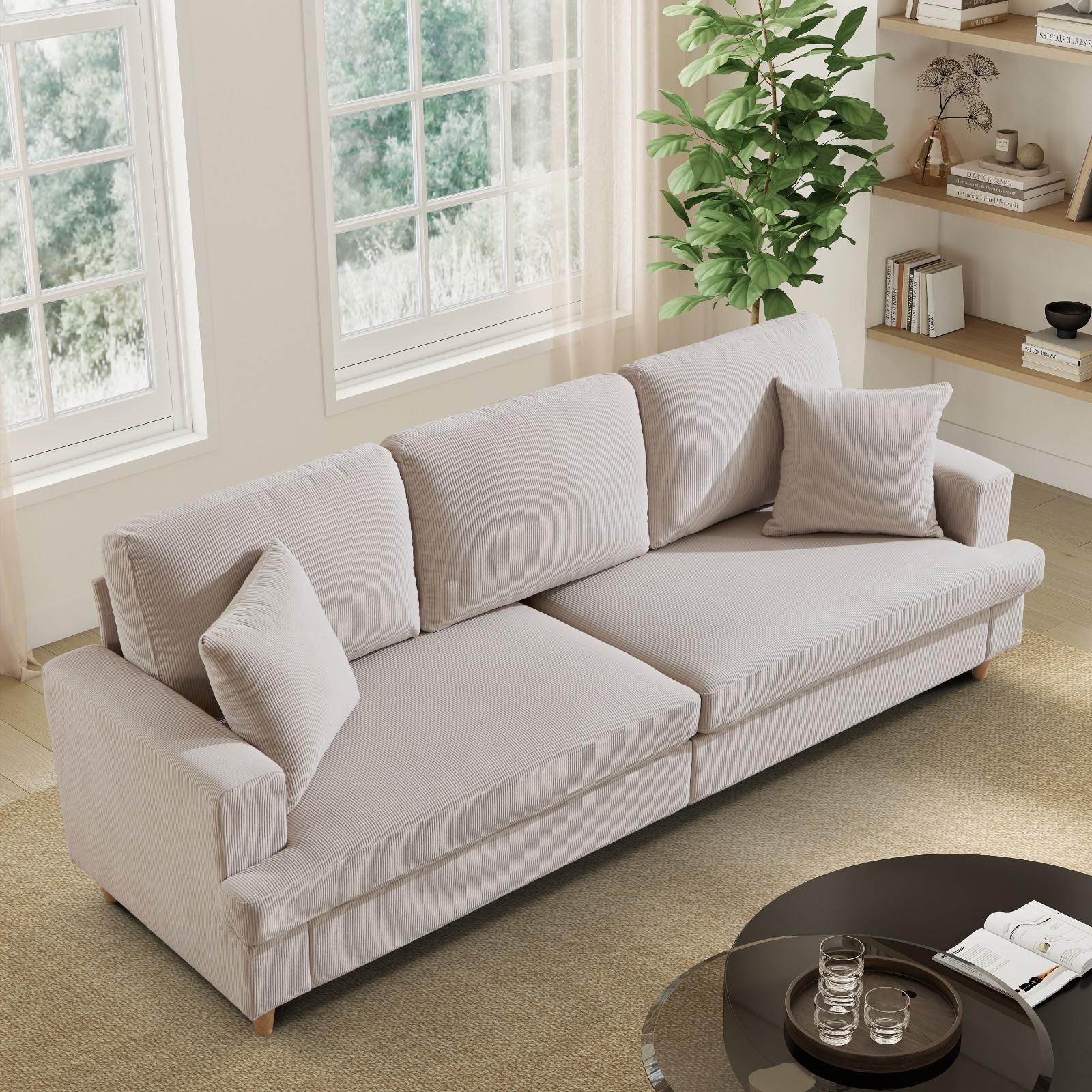 EBELLO 87″ Sofa Couch with 2 Pillows, 3 Seater Corduroy Couch for Living Room