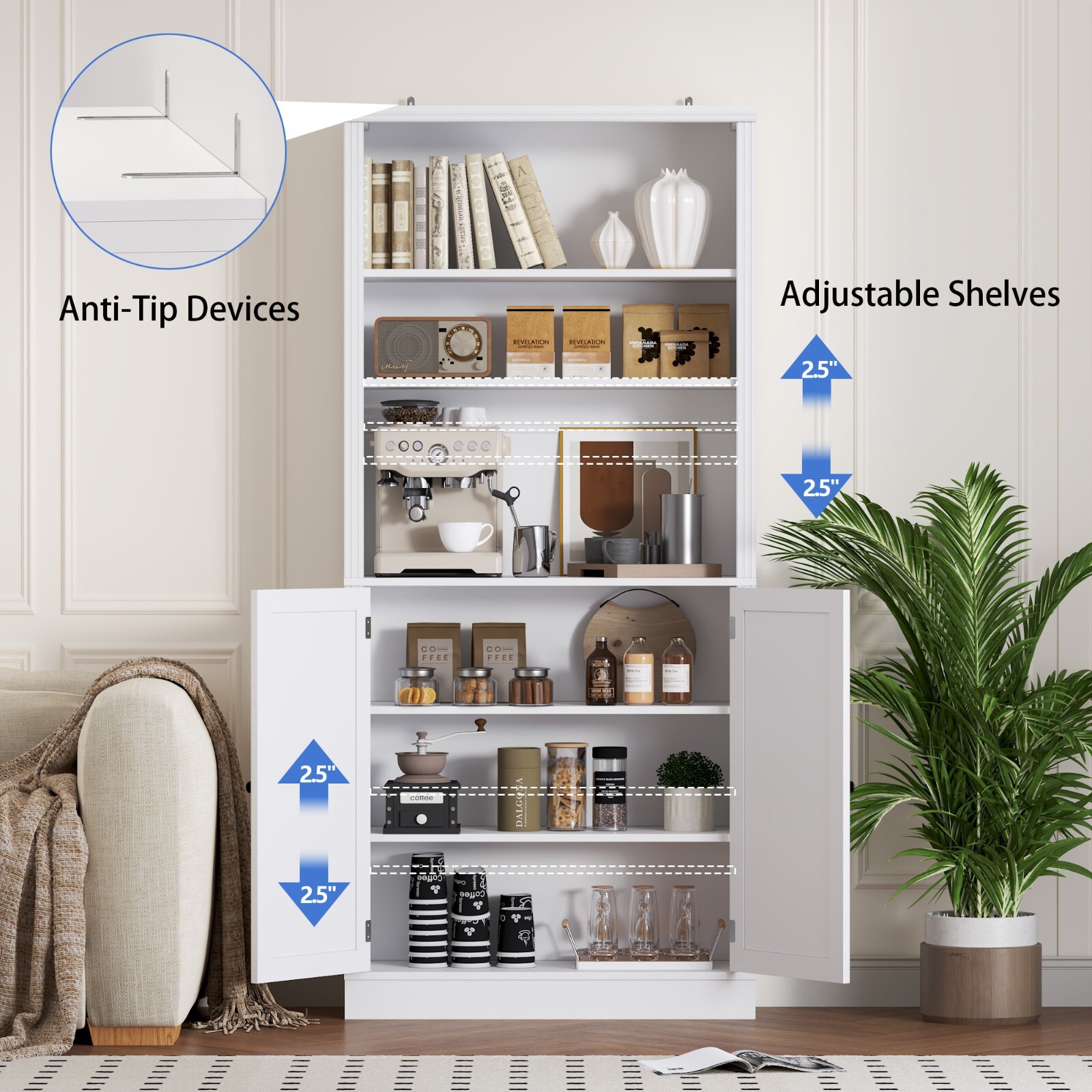 Bookshelves Bookcases with Doors Floor Standing 6 Tier Display Storage Shelf