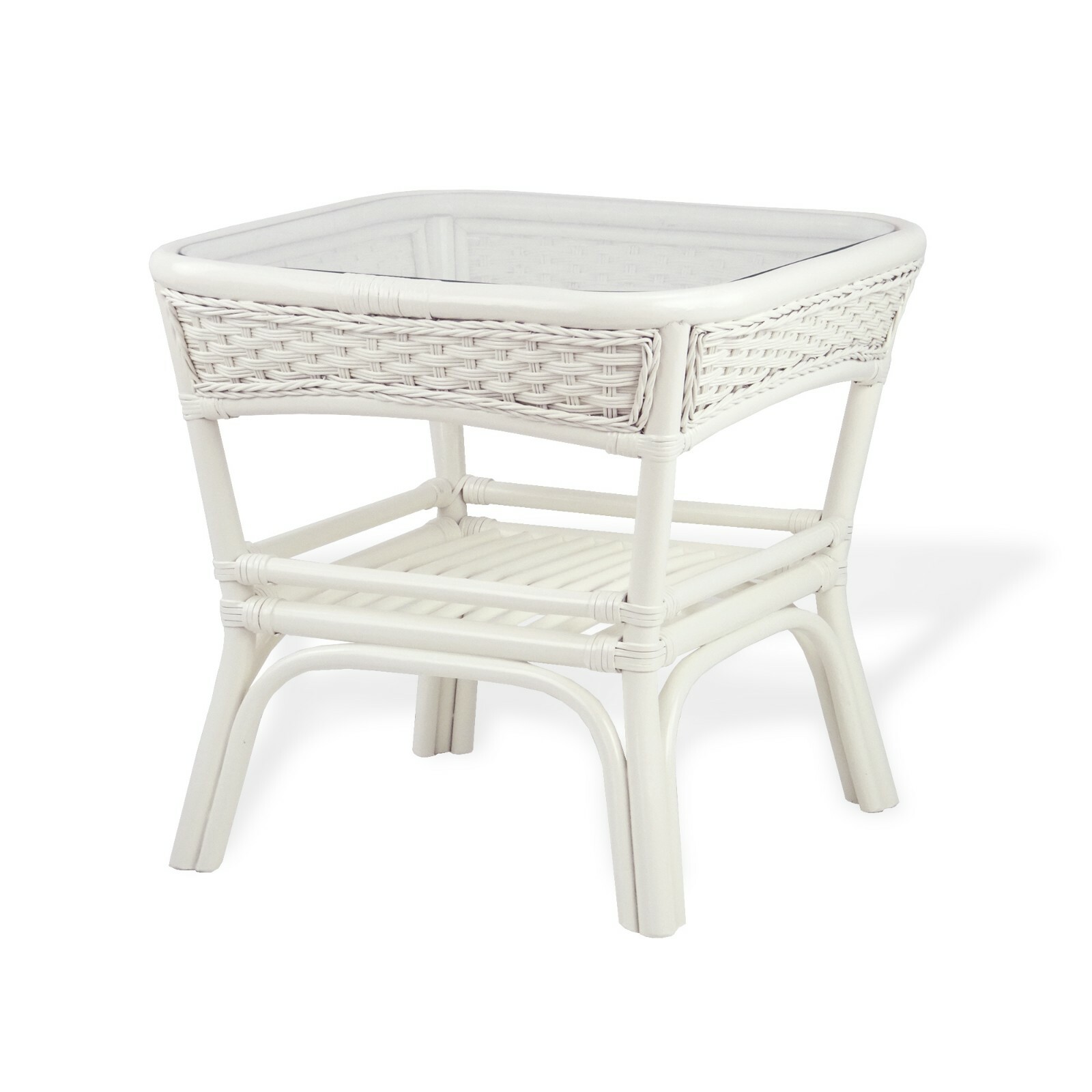 Alexa Square Coffee Table White Color Natural Rattan Wicker Handmade Design