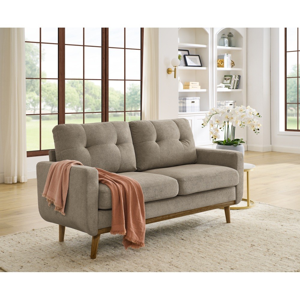 67.7″ Wide Mid-Century Modern Upholstered Tufted Loveseat Sofa With Wooden Legs