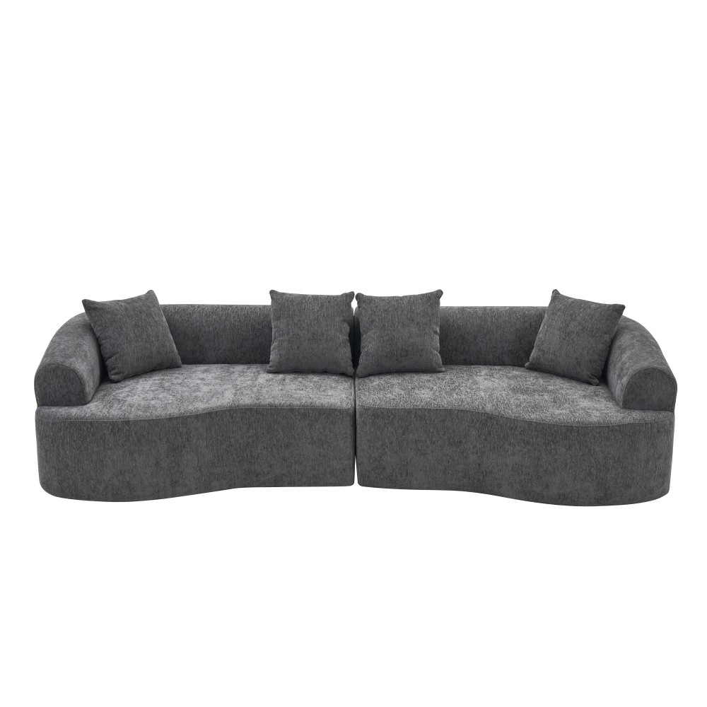 Curved Boneless Sofa,Compression Modular 108” Sectional,White High-Density
