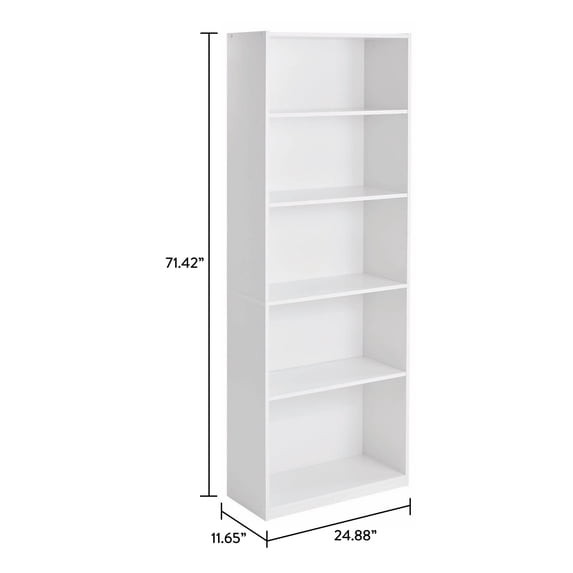 5-Shelf Bookcase with Adjustable Shelves, White – W57