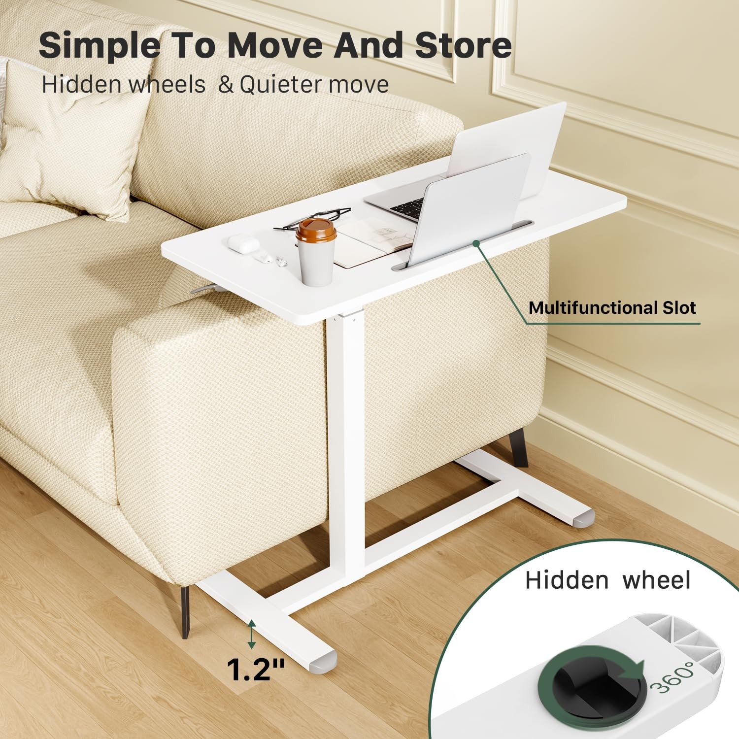 Mobile Standing Desk, 32Inch Pneumatic Adjustable Rolling Desk, Portable Lapt…