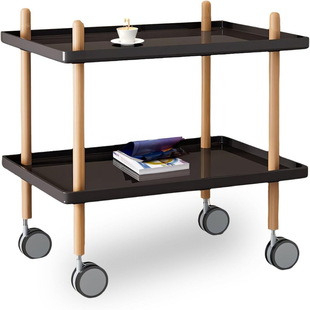 2 Layer End Table Trolley Side Table Nightstand w/ Shelves & Wheels for Kitchen