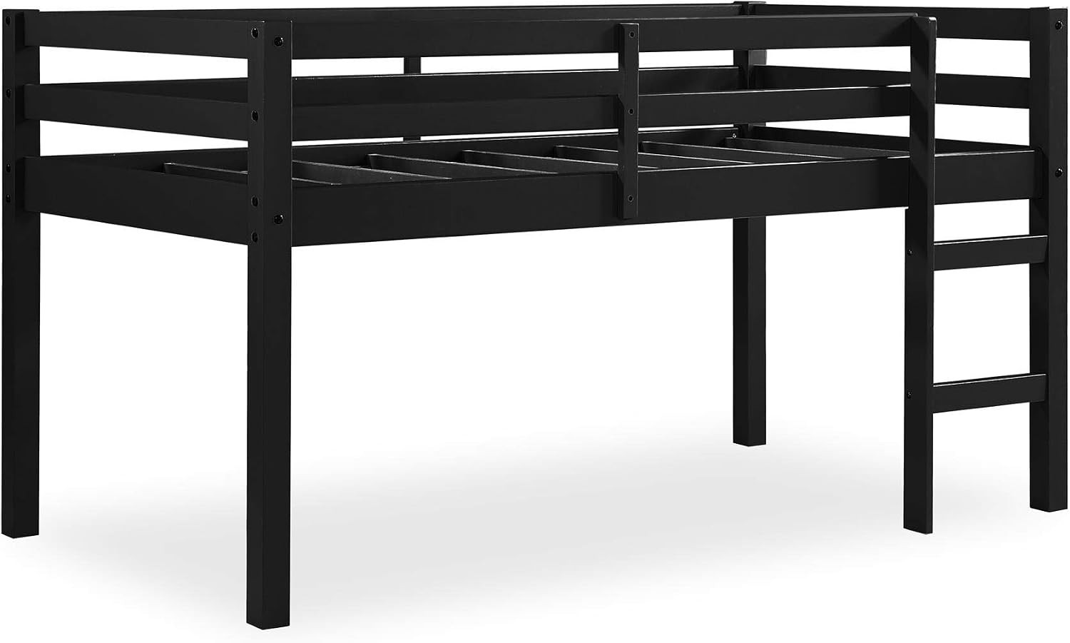 Space-Saving Junior Twin Loft Bed with Guard Rail & Under-Bed Storage, Black