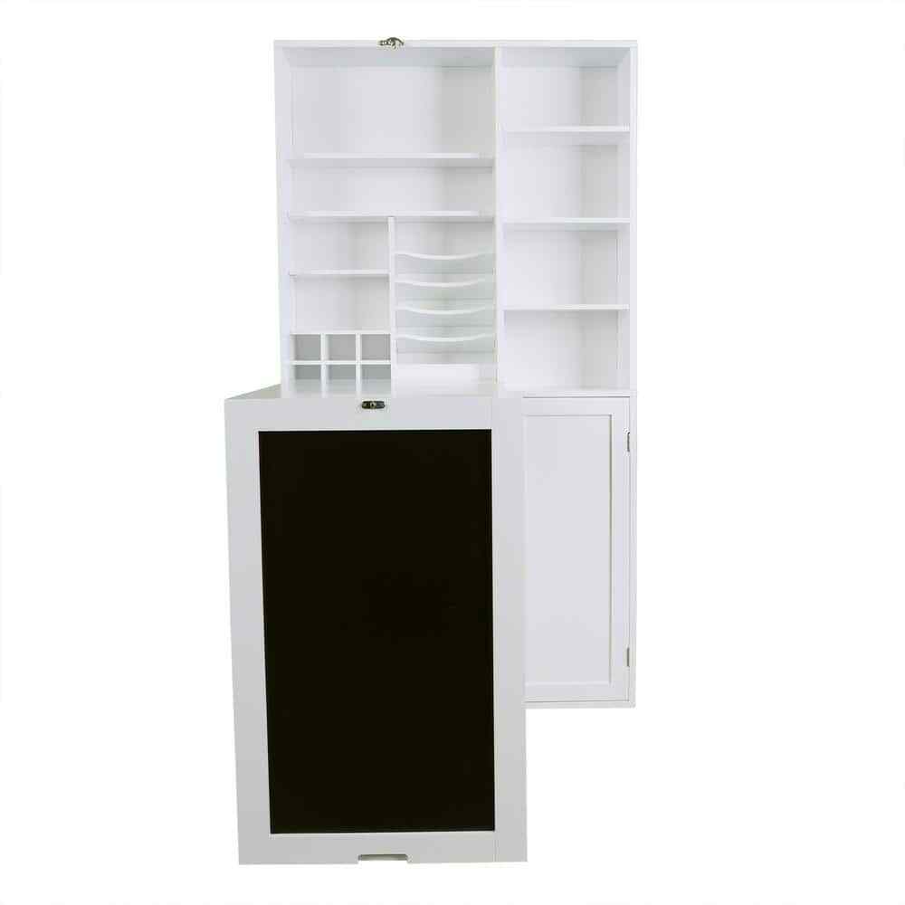 Floating Desk with Built-In Storage Rectangular White Foldable Chalkboard 31 In.