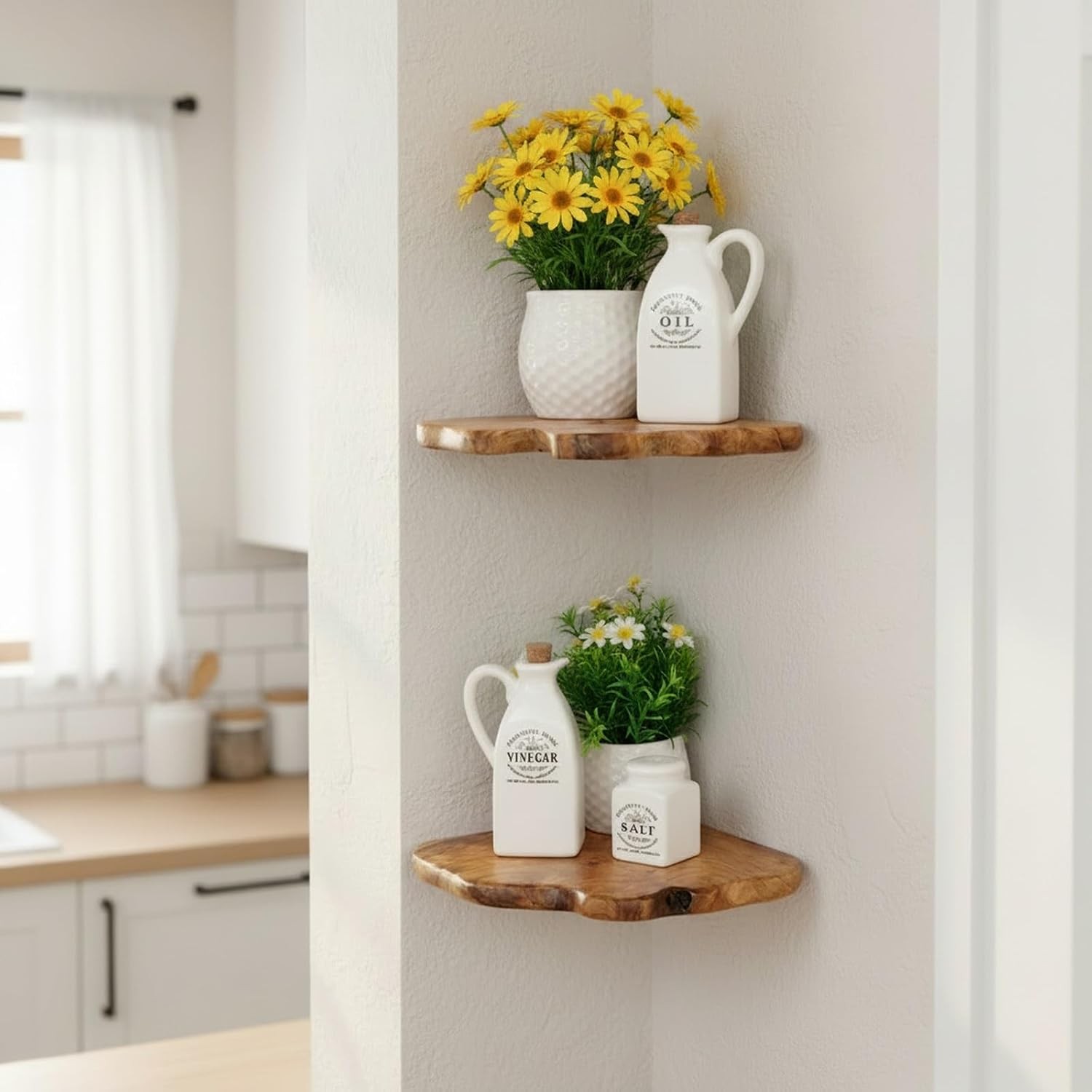 Floating Corner Shelf Set of 2 Wall Mounted, 10.86 x 11.5 Inches for Living