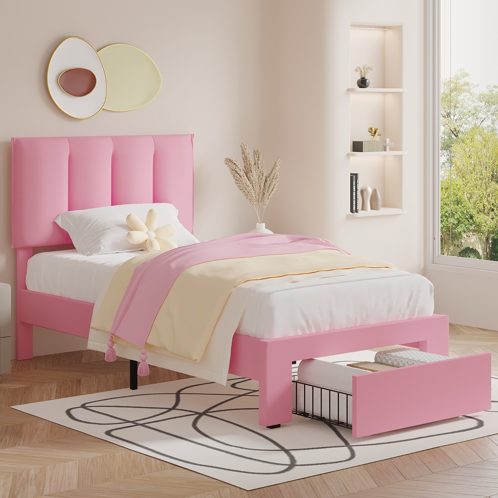VECELO Twin Full Queen Bed Frame Platform with Upholstered Headboard Wooden Slat