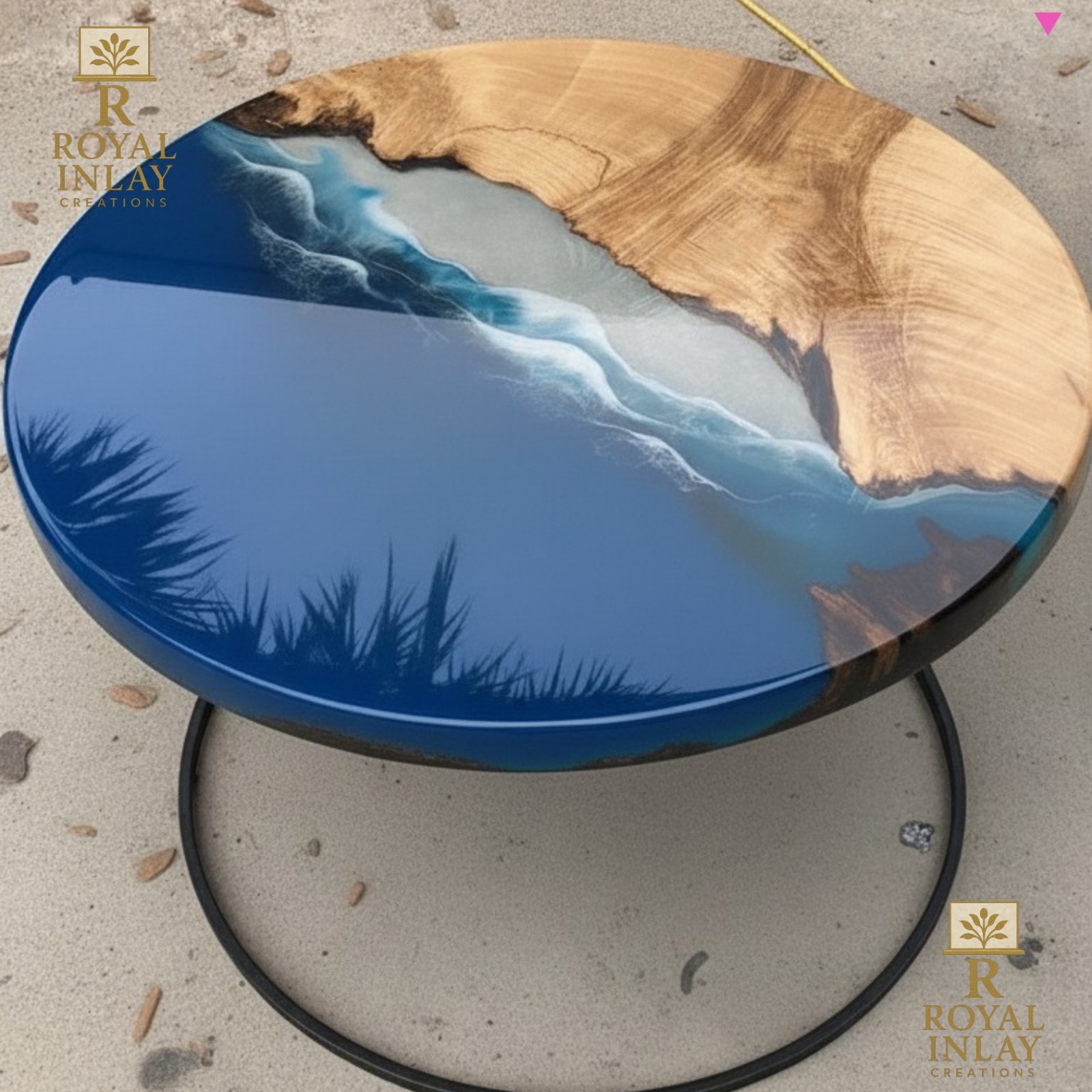 Bespoke Coastal Round Epoxy Resin TableTop – Coastal Luxury Design 18″