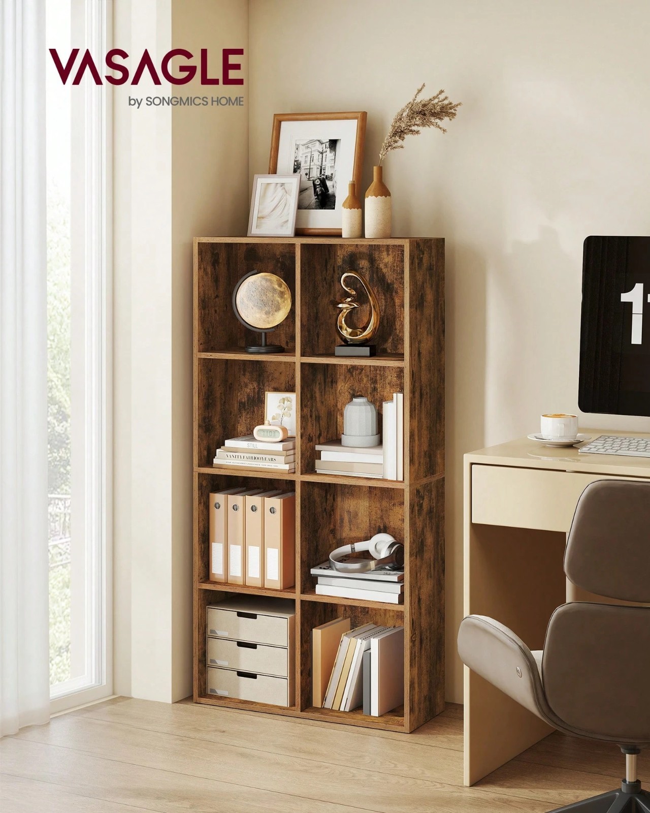 8 Cube Storage Bookcase 51in Tall Display Shelf for Living Room Home Office