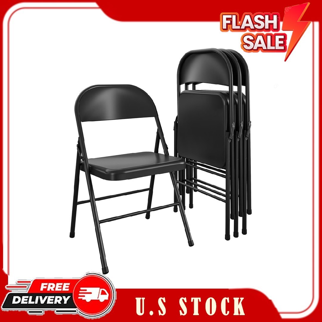 Mainstays All-Steel Metal Folding Chair, Black (Set of 4)