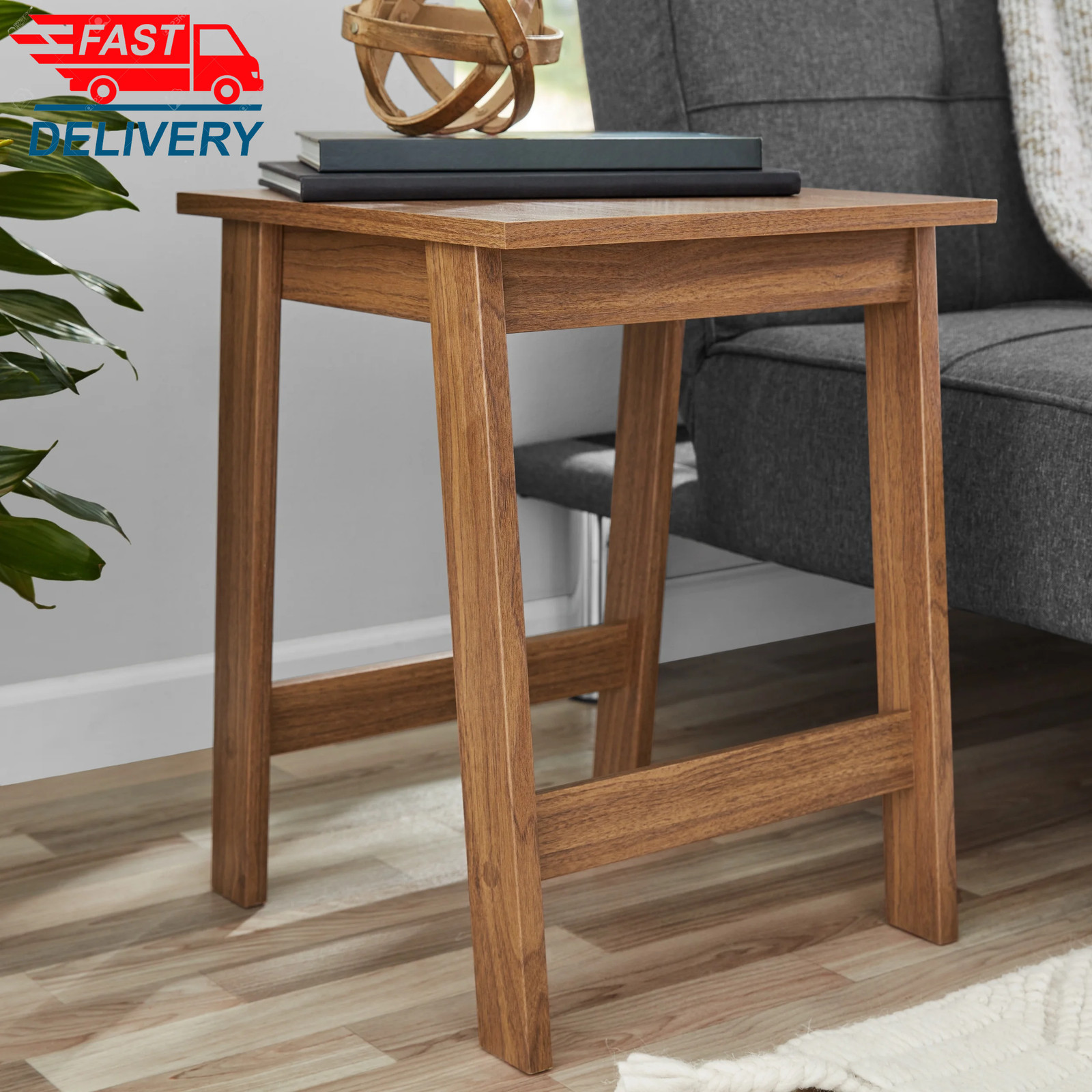 Small Square Wood Side Table, Walnut Finish