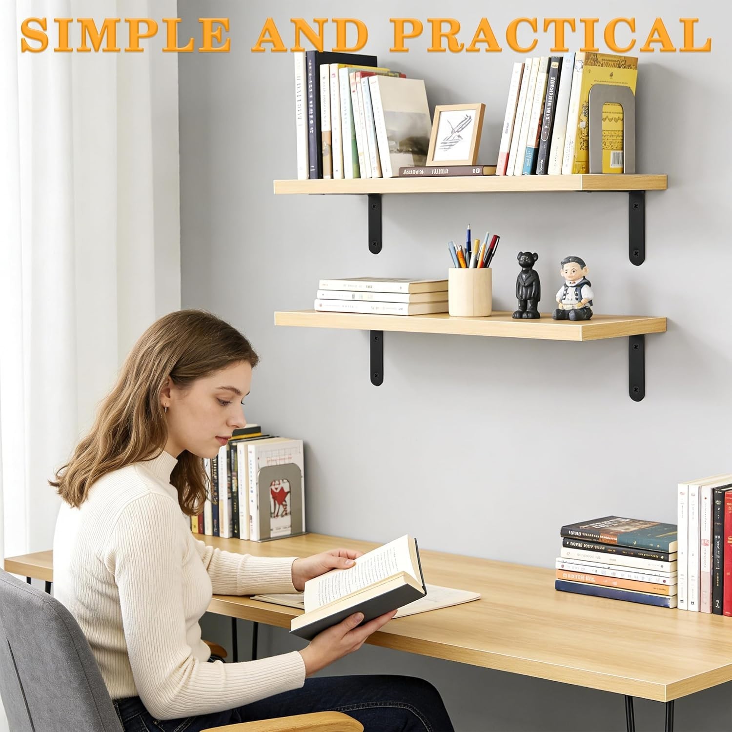 Rust-Resistant 5×3 Inch Shelf Brackets – Heavy-Duty Black Stainless Steel, 4ct