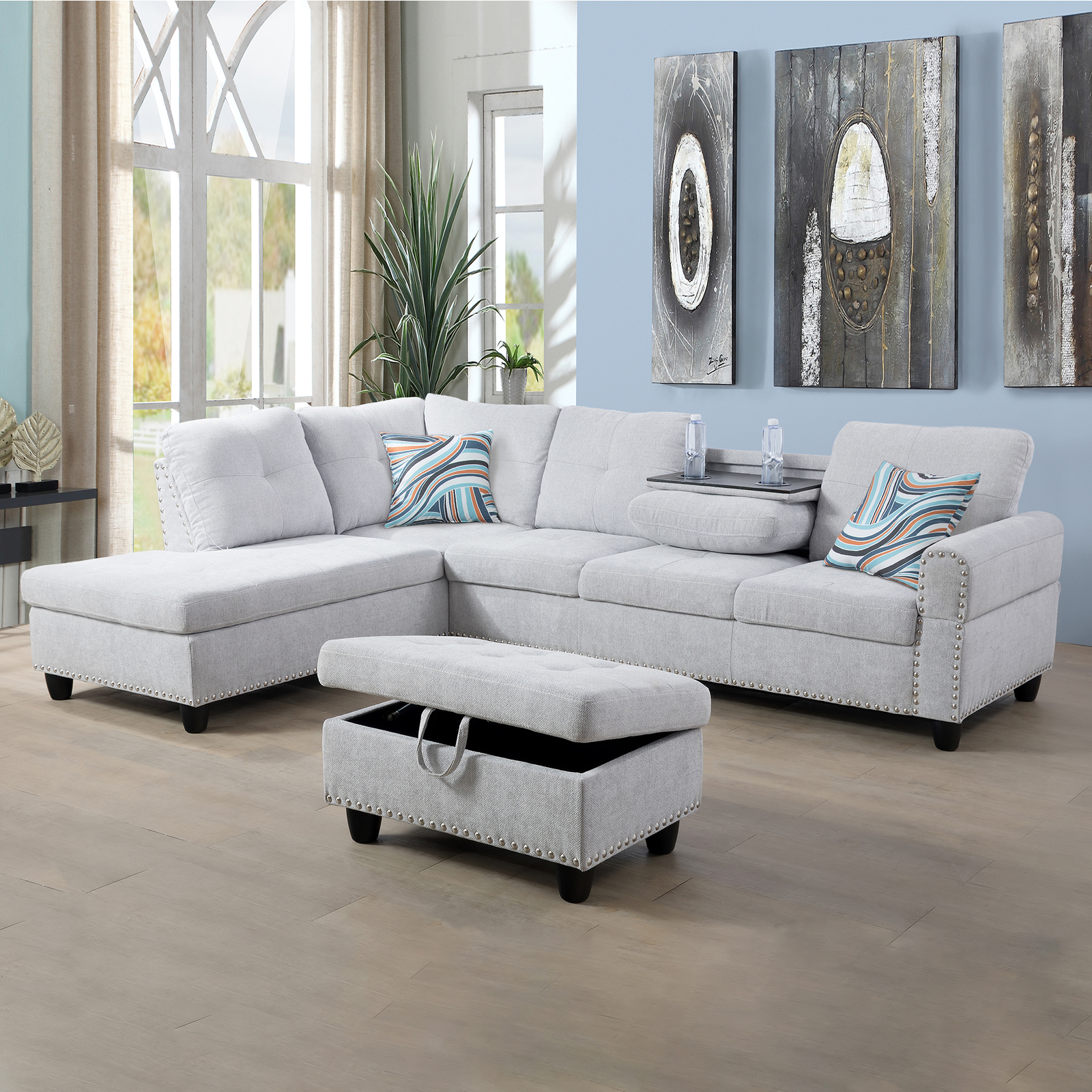 Pick Up Grey White Flannel 3-Piece Sofa Living Room DIY Sofa Set