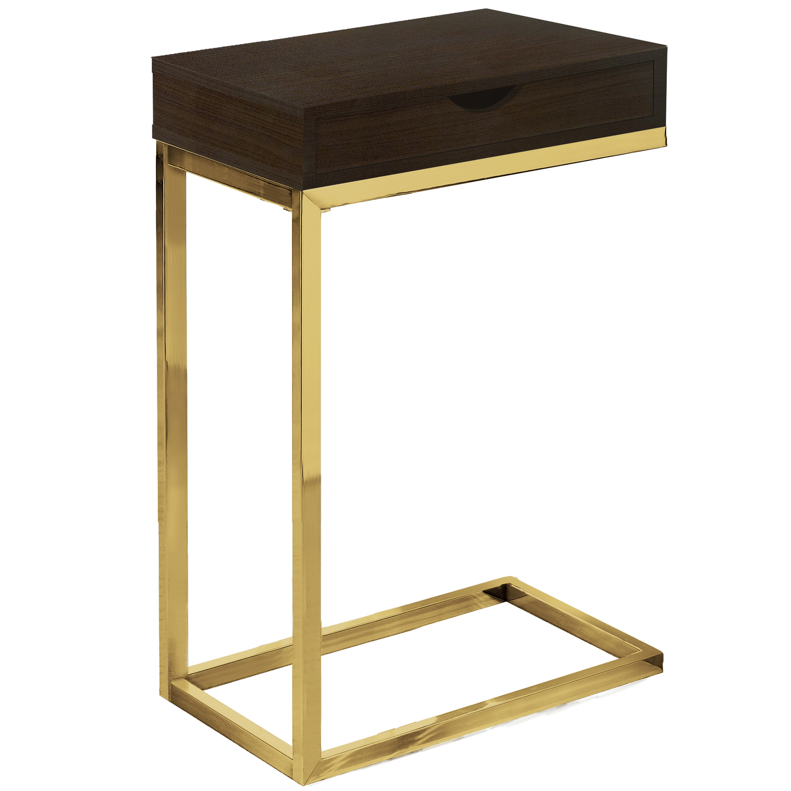10.25″ X 15.75″ X 24.5″ Cappuccino Finish And Gold Laminated Drawer Accent Table