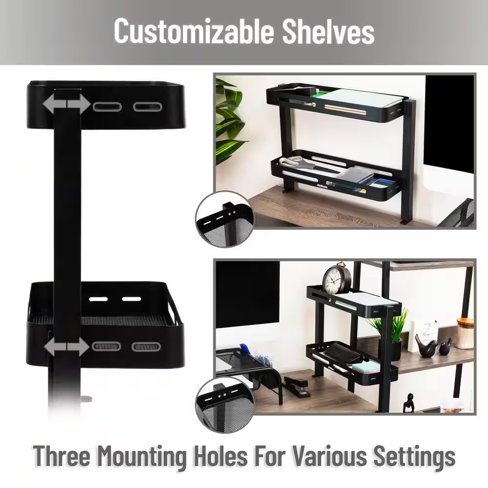 Black 5.75 In. W X 15.5 In. H 2-Tier Desk Organizer with Clamp Accessory Shelf,