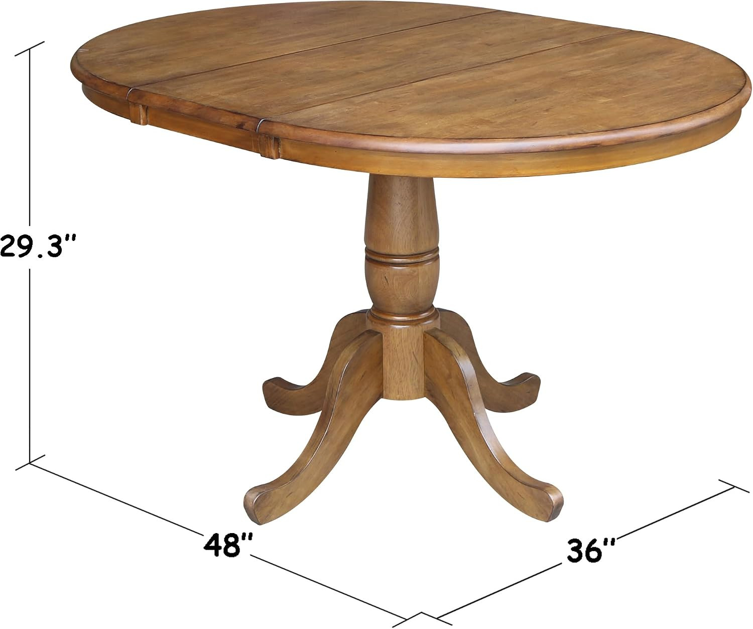 36″ Pedestal Table, 12″ Leaf, Pecan