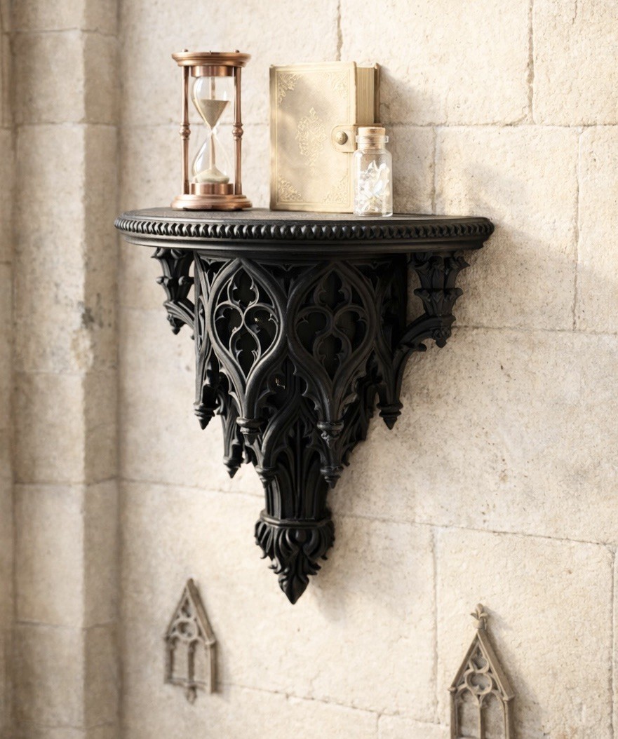 Gothic Wall Shelf – Black Cathedral Style Decor