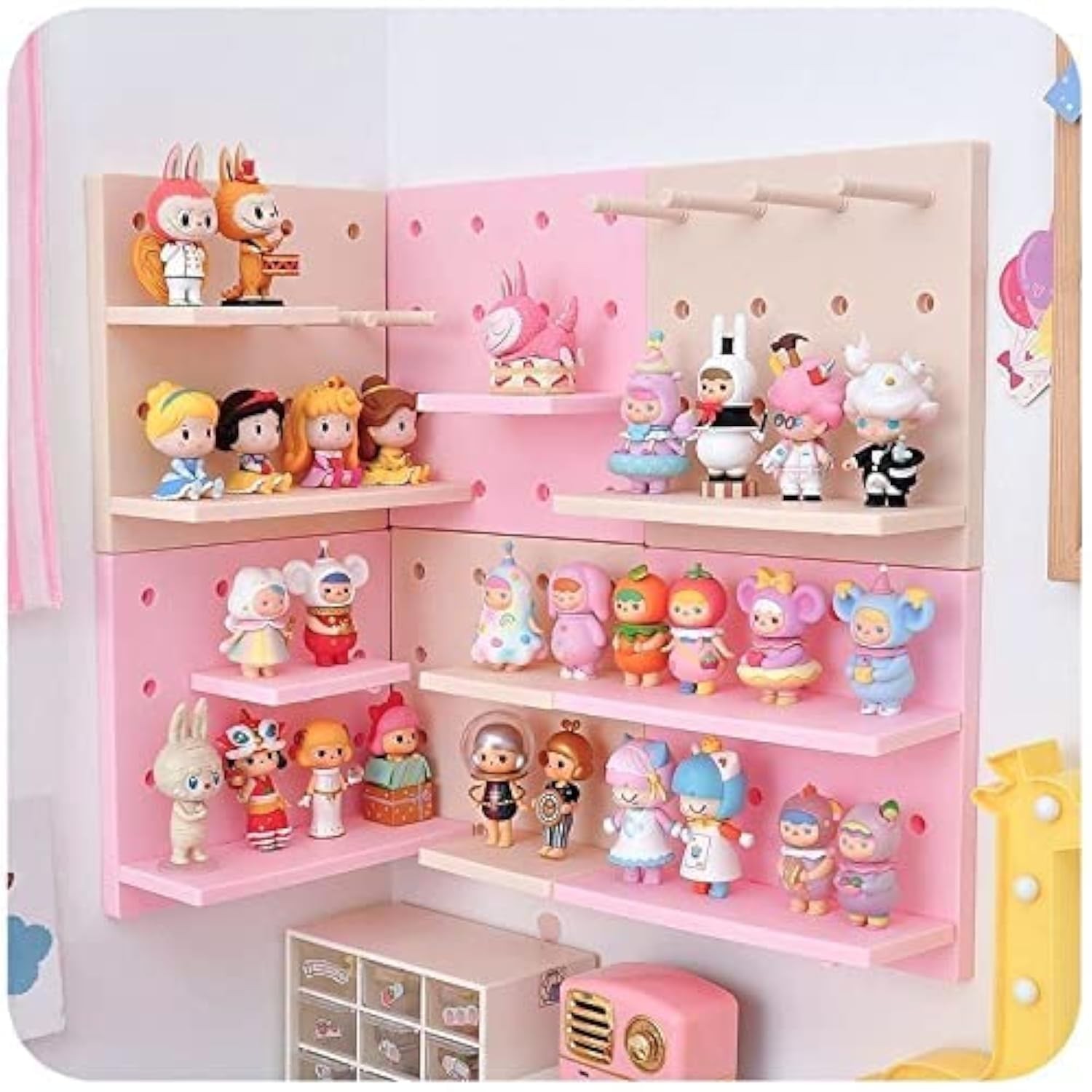 Kawaii Peg Board with Hook, Trinket Shelf for Bedroom, Cute Display Decor