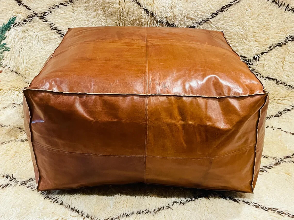 Square Handmade Moroccan Leather Unstuffed Boho Ottoman New Pouffe Footstool 30′