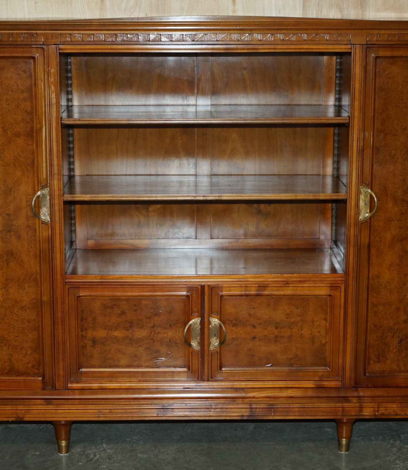 FRENCH LEON JALLOT ART NOUVEAU BURR WALNUT BOOKCASE CABINET CUPBOARDS PART SUITE