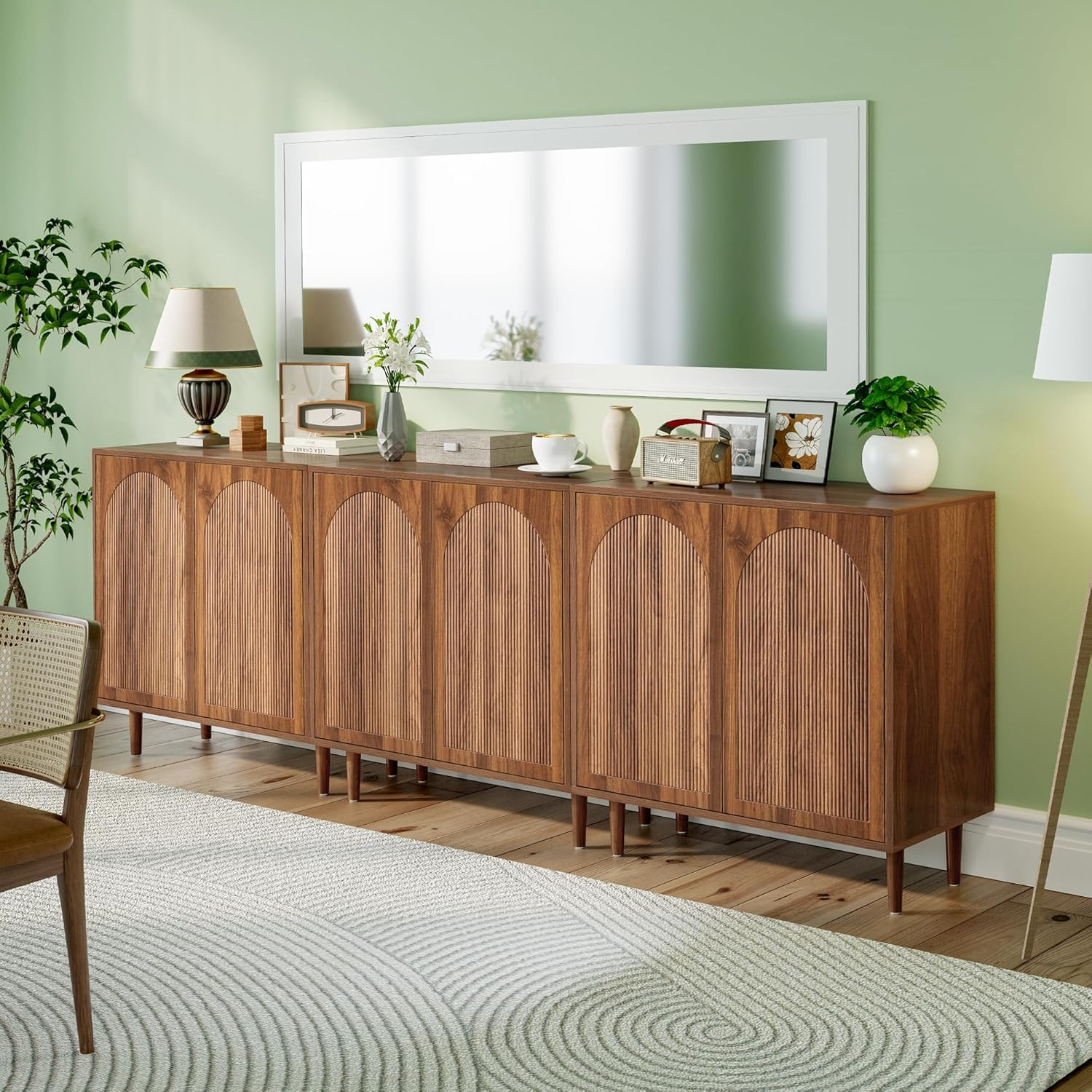 Bifins 94.5” Fluted Sideboard Buffet Cabinet with Storage,Mid Century Modern Lon