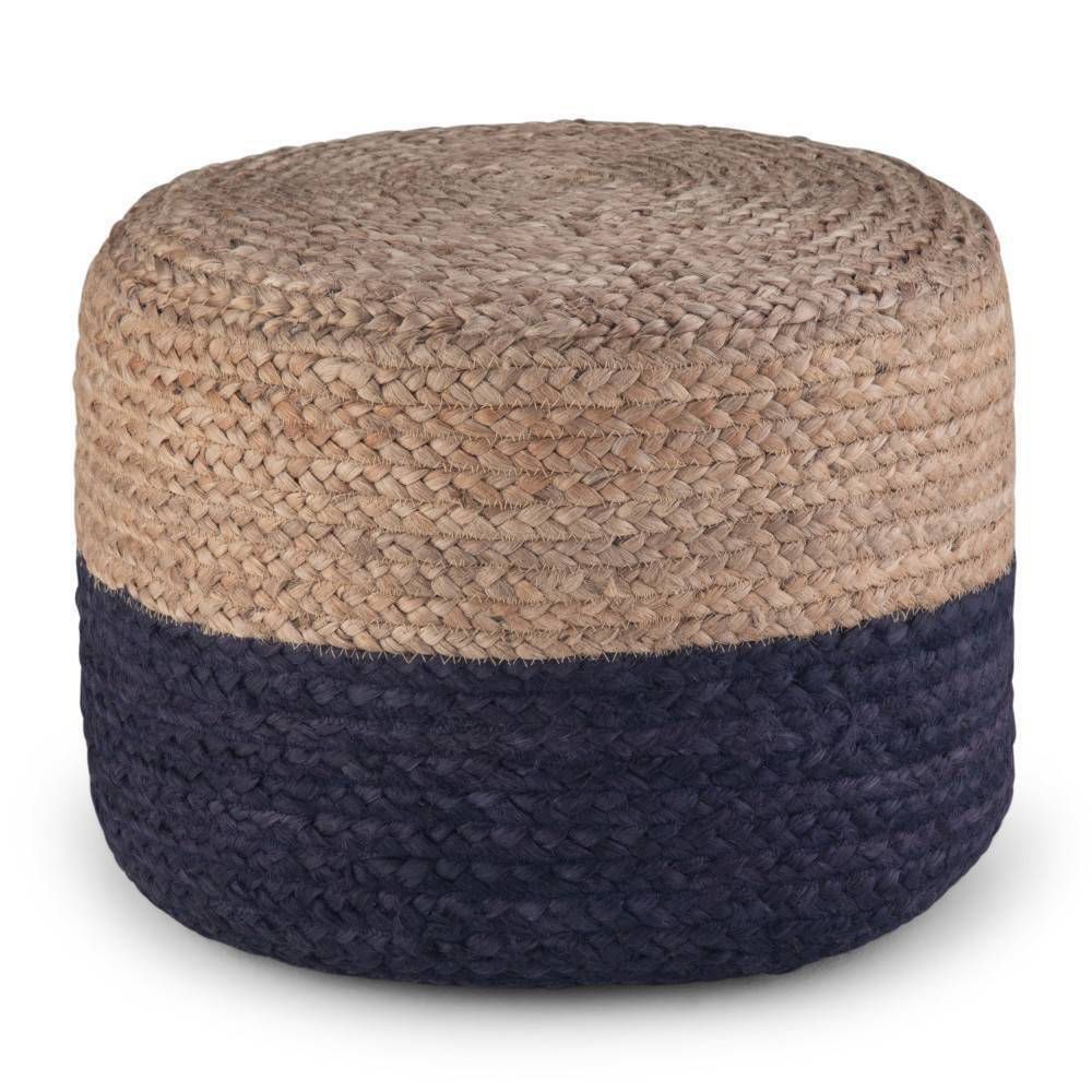 WyndenHall Maron Contemporary Round Pouf Navy/Natural: Bohemian Style,