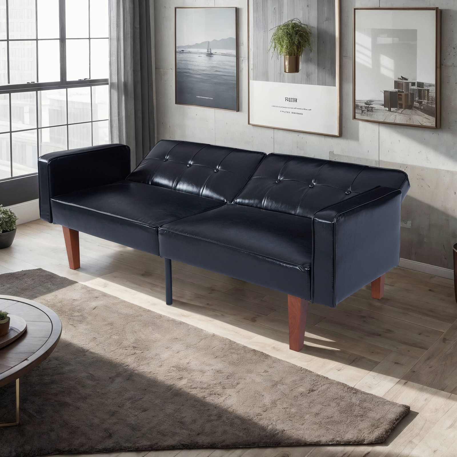 68″ Foldable Faux Leather Sofa Bed 3 Position Adjustable High Resilience Foam