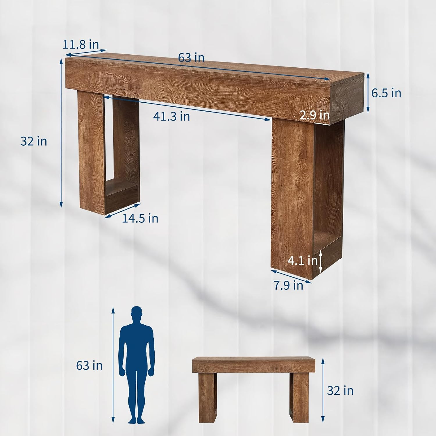 Rustic 63″ Wood Console Table for Entryway, Living Room & Hallway Decor
