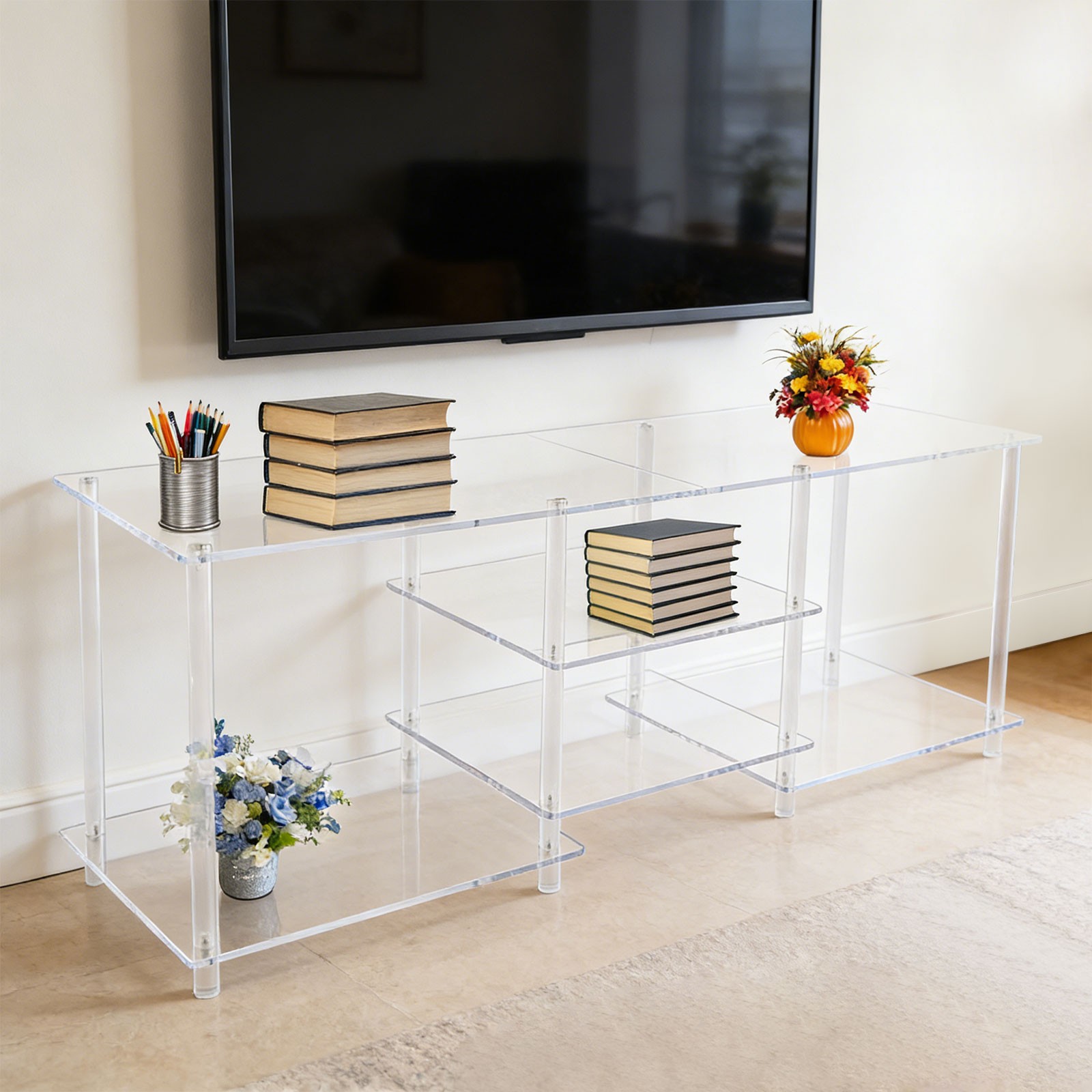 Acrylic TV Stand Open-Frame Computer Desk Organizer Shelf Media Console Table