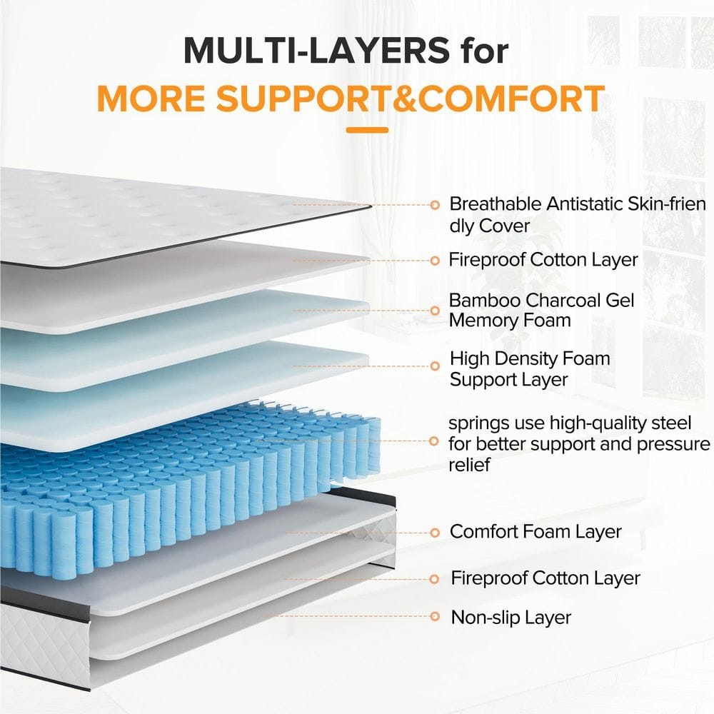 Babo Care Queen Medium Hybrid Memory Foam 14″ Hypoallergenic Breathable Mattress
