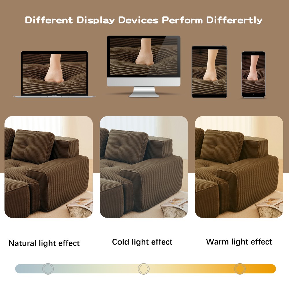 Modular U-Shaped Sectional Sofa w/ Ottoman, Corduroy Fabric, Ergonomic, Brown