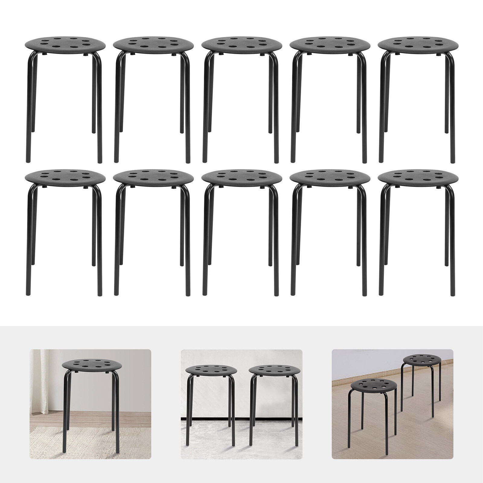 Set of 10 Portable Plastic Stack Stools 17.5″ Height Backless Classroom Seating