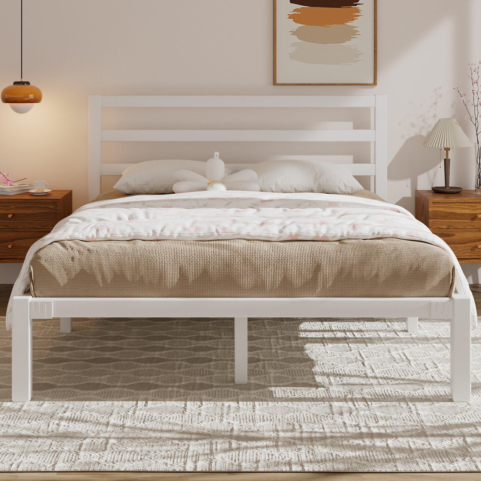 Metal Bed Frame Full Size with Classic Style Headboard and Footboard