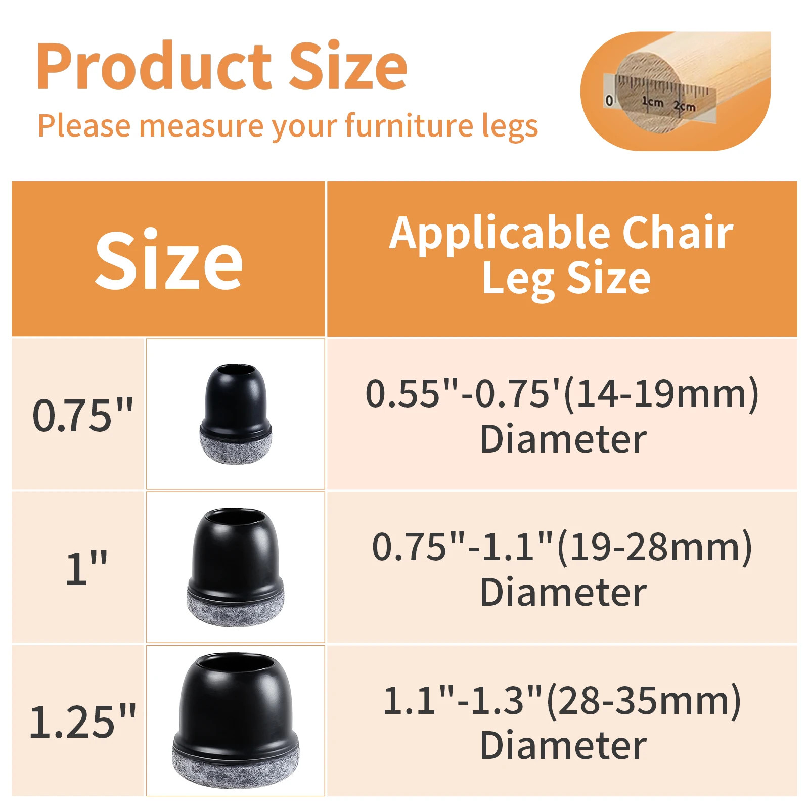 16PCS Silicone Chair Leg Floor Protectors with Felt Pads for Hardwood Floors