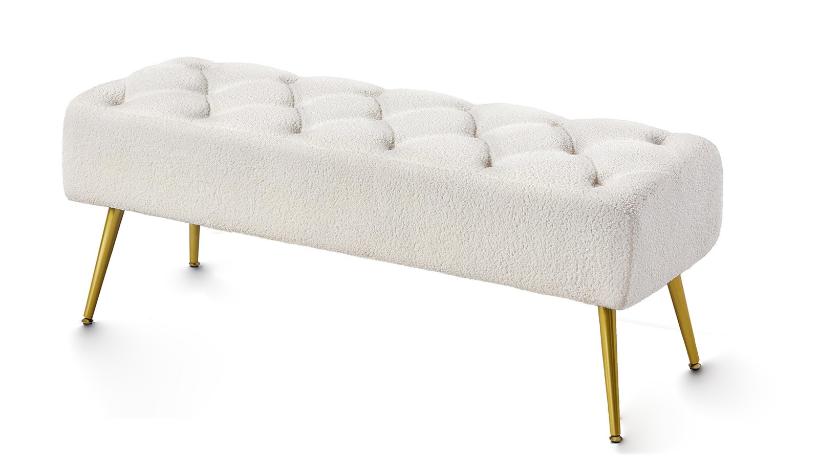 Dining Bench, Button-Tufted Upholstered Bench with Gold Metal Base for Kitchen
