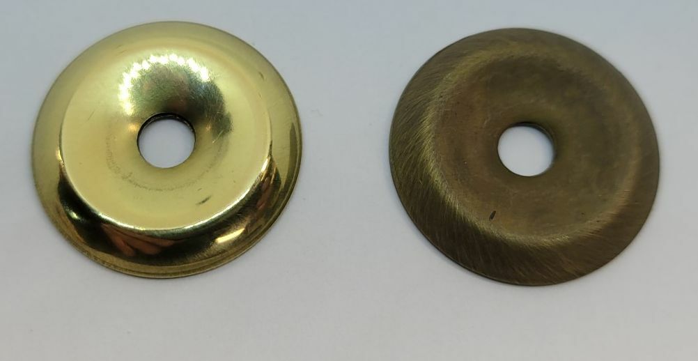 2 (two) Stamped Brass Plain backplates finishing plate washer bail pull knob old