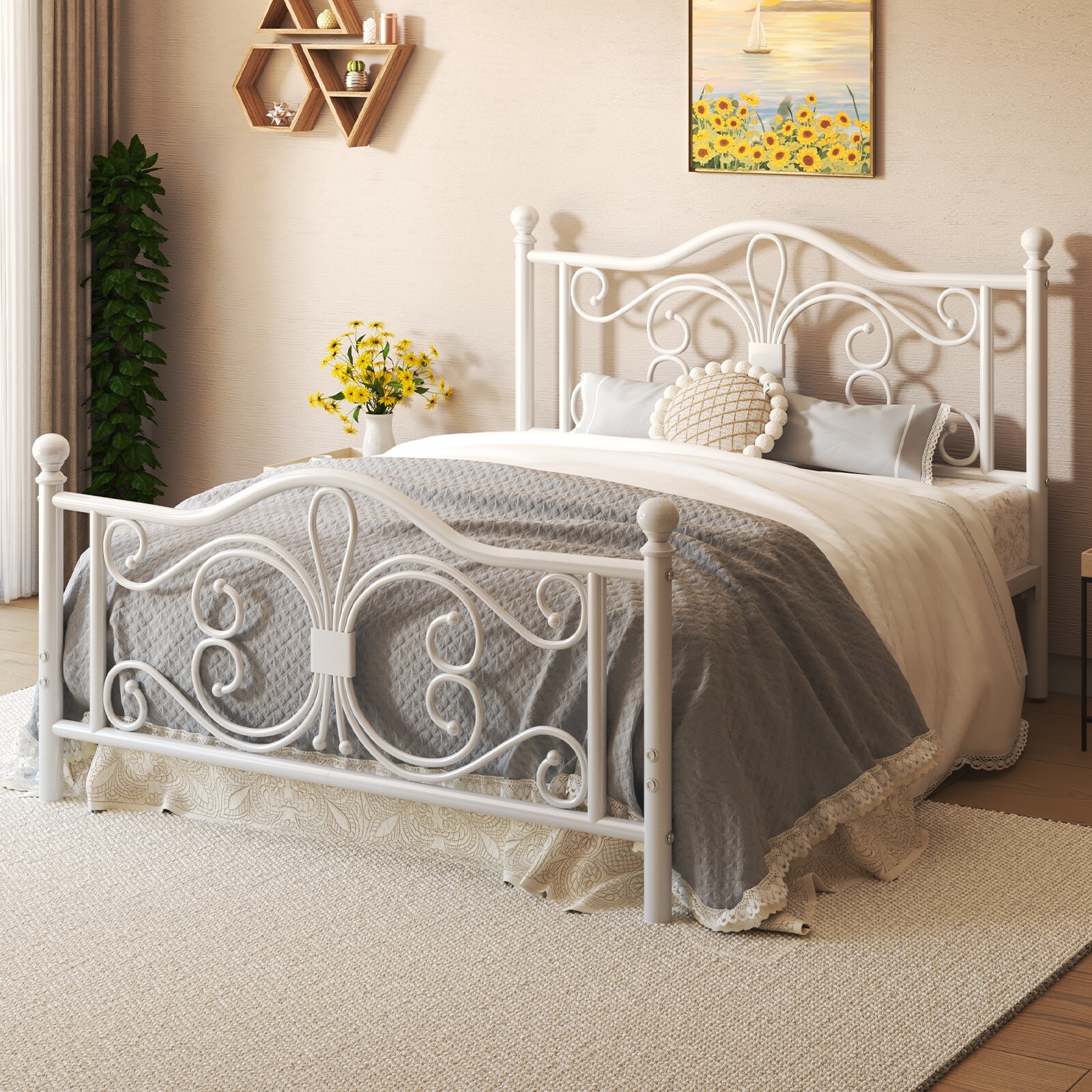 Twin/Full/Queen Bed Frame with Headboard & Footboard Strong Metal Slat Support