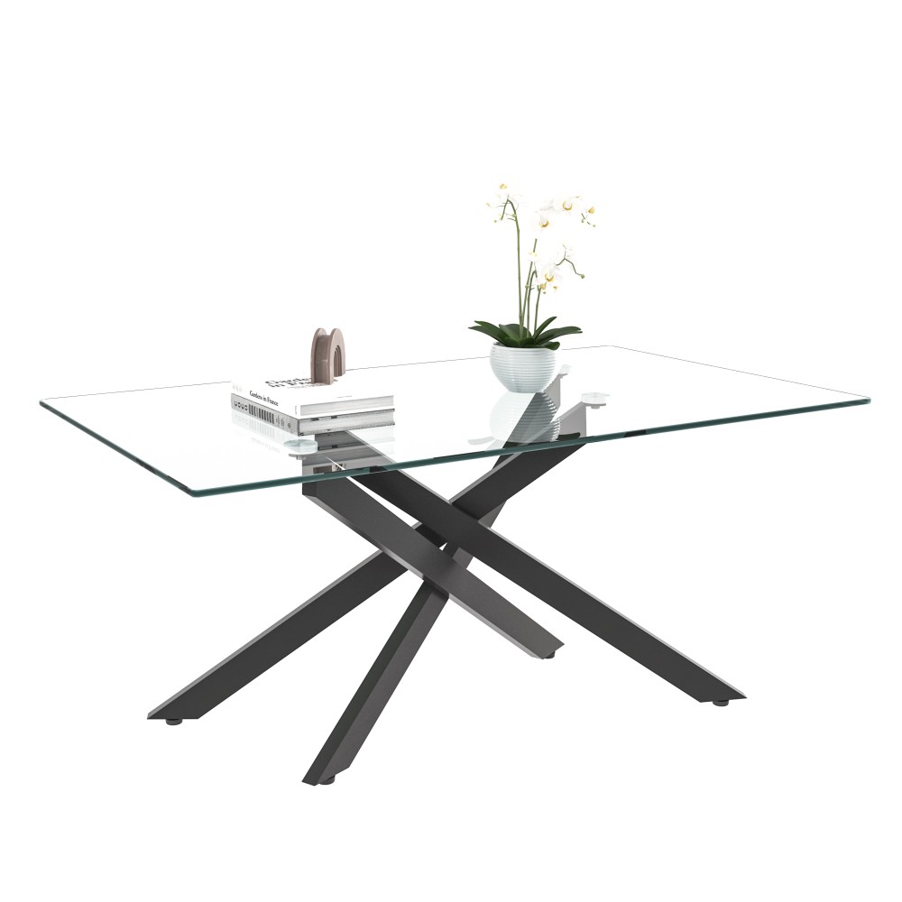 39.37″ Rectangular Clear Tempered Glass Coffee Table,Stylish Design