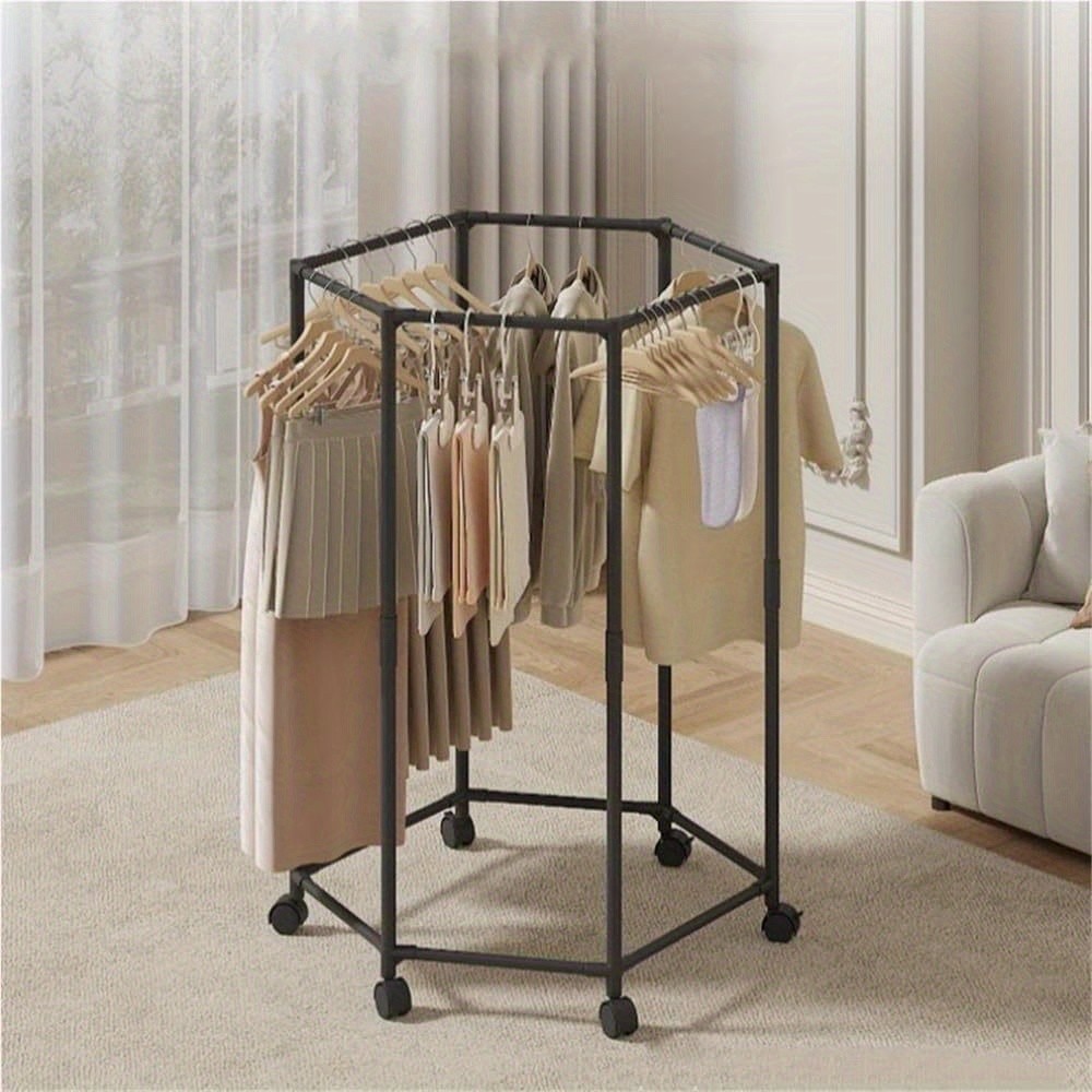 Hexagonal Rotating Mobile Clothes Drying Rack,Sturdy Metal Freestanding Laundry