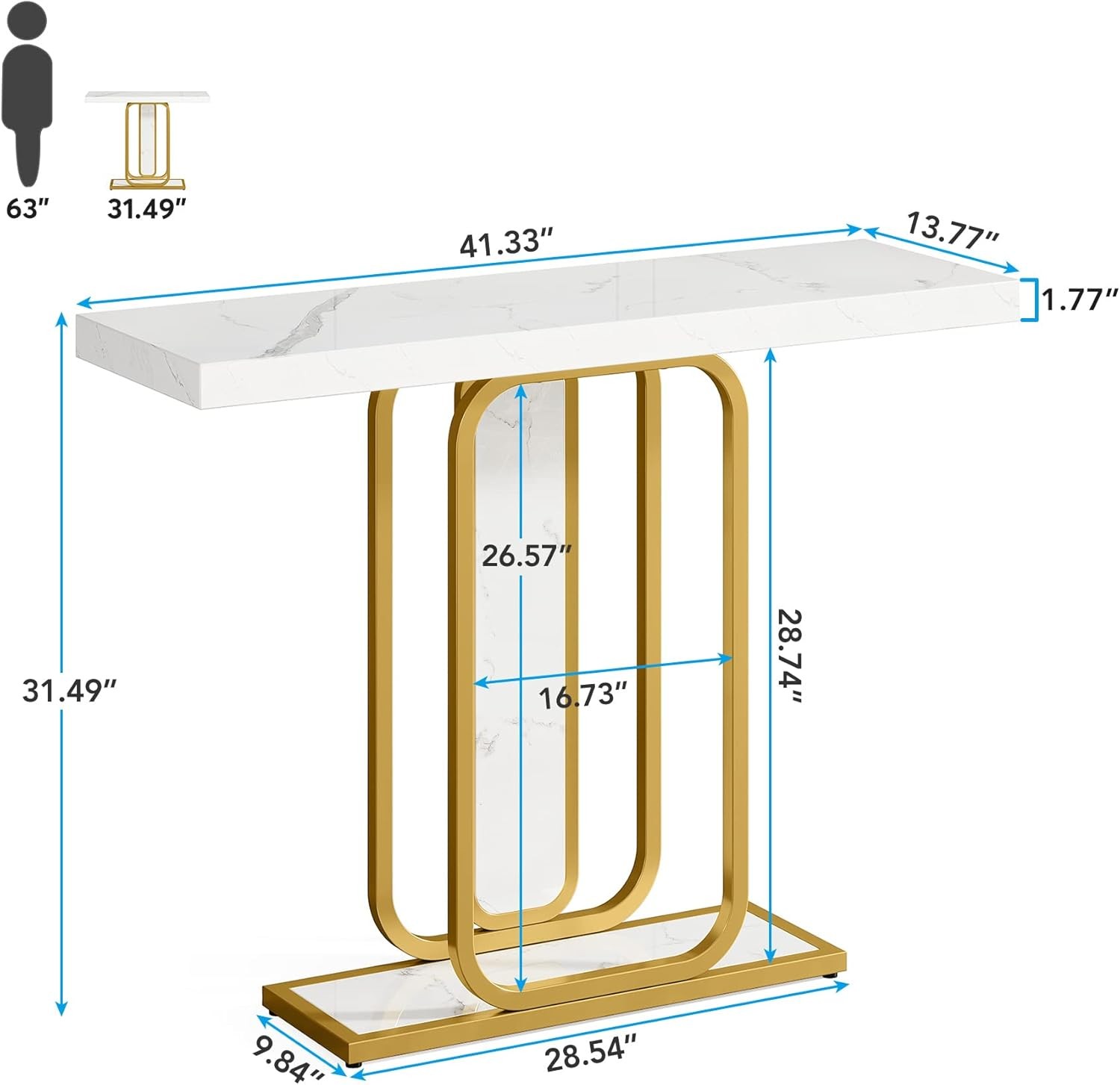 Console Table Sofa Table with A Faux Marble White Finish with Gold Metal Frame