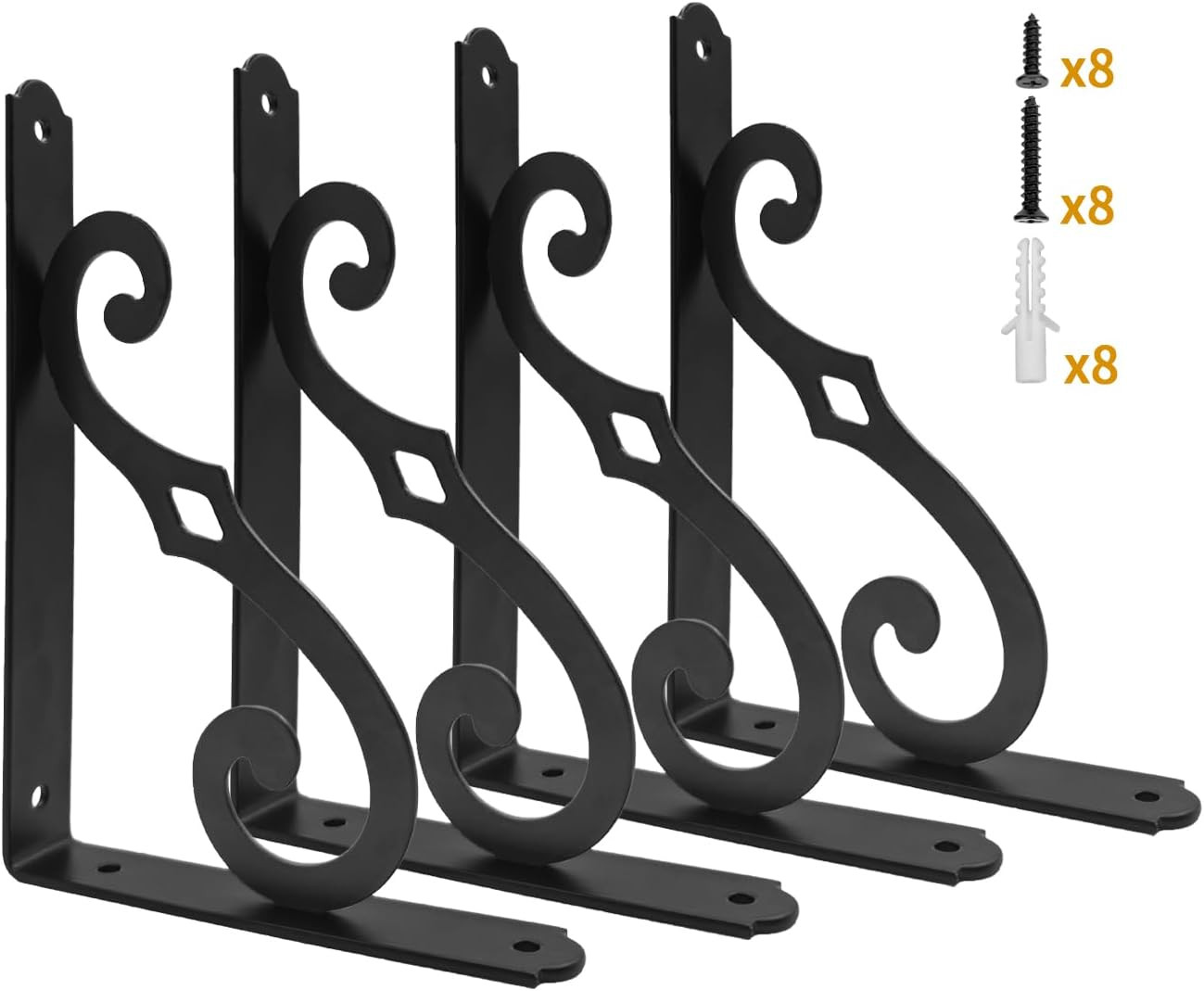 5 Inch Decorative Shelf Brackets, 4 Pack Wall Mounted Metal Shelving Brackets, H